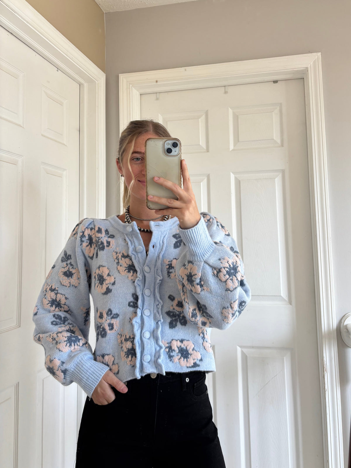 Blue Jacquard Cardigan