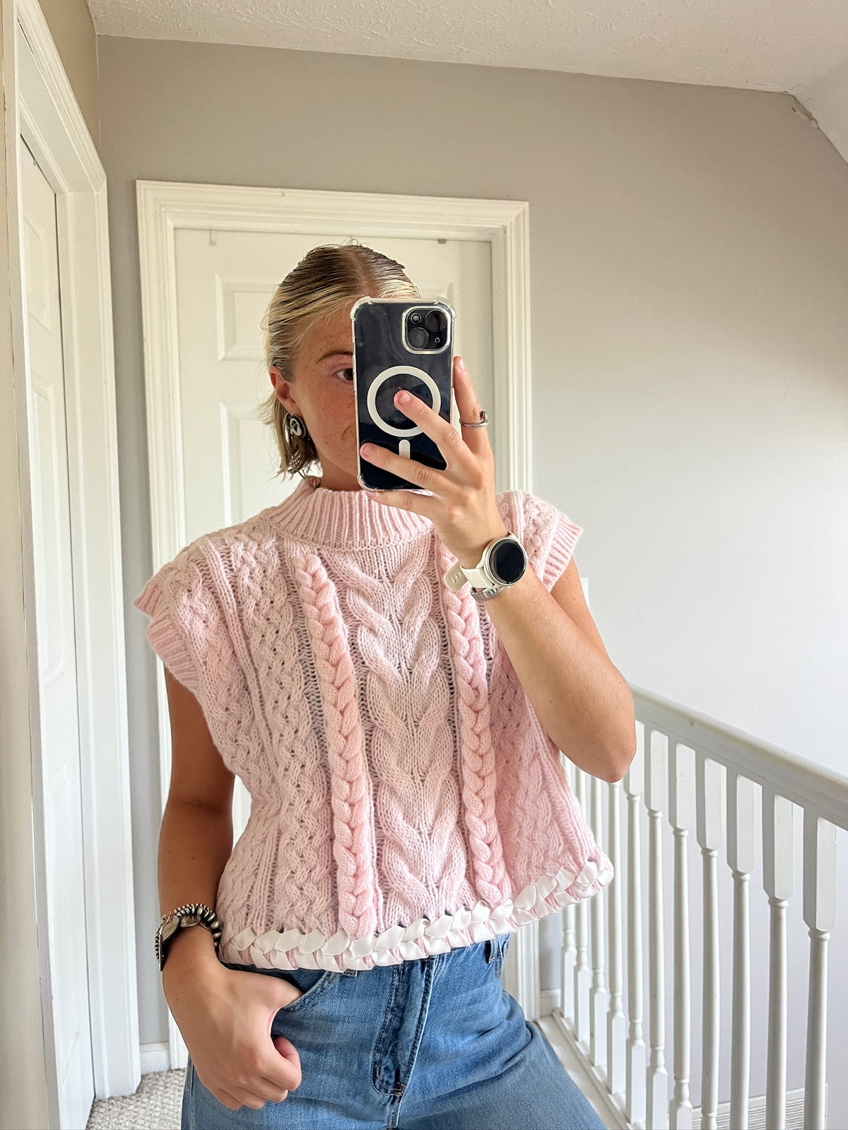 Pink Knit Stitch Sweater