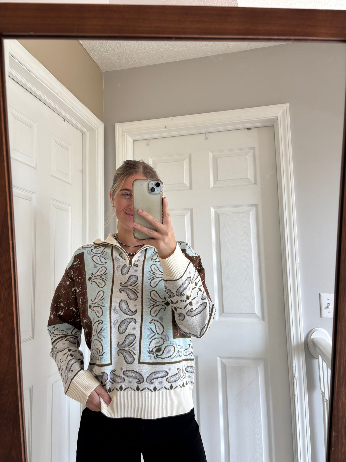 Blue & Brown Paisley 1/2 Zip