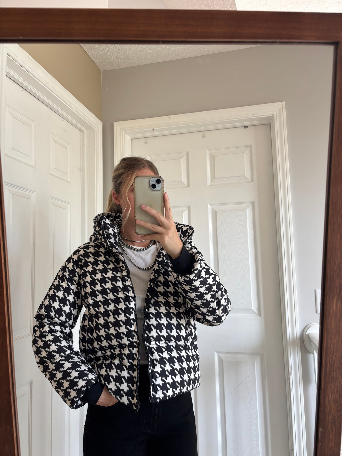 Hooded Houndstooth Jacket