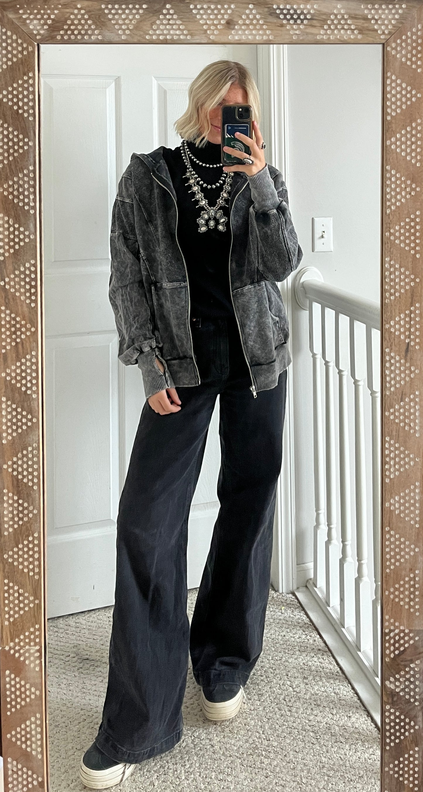 Black Mineralwash Zip Up
