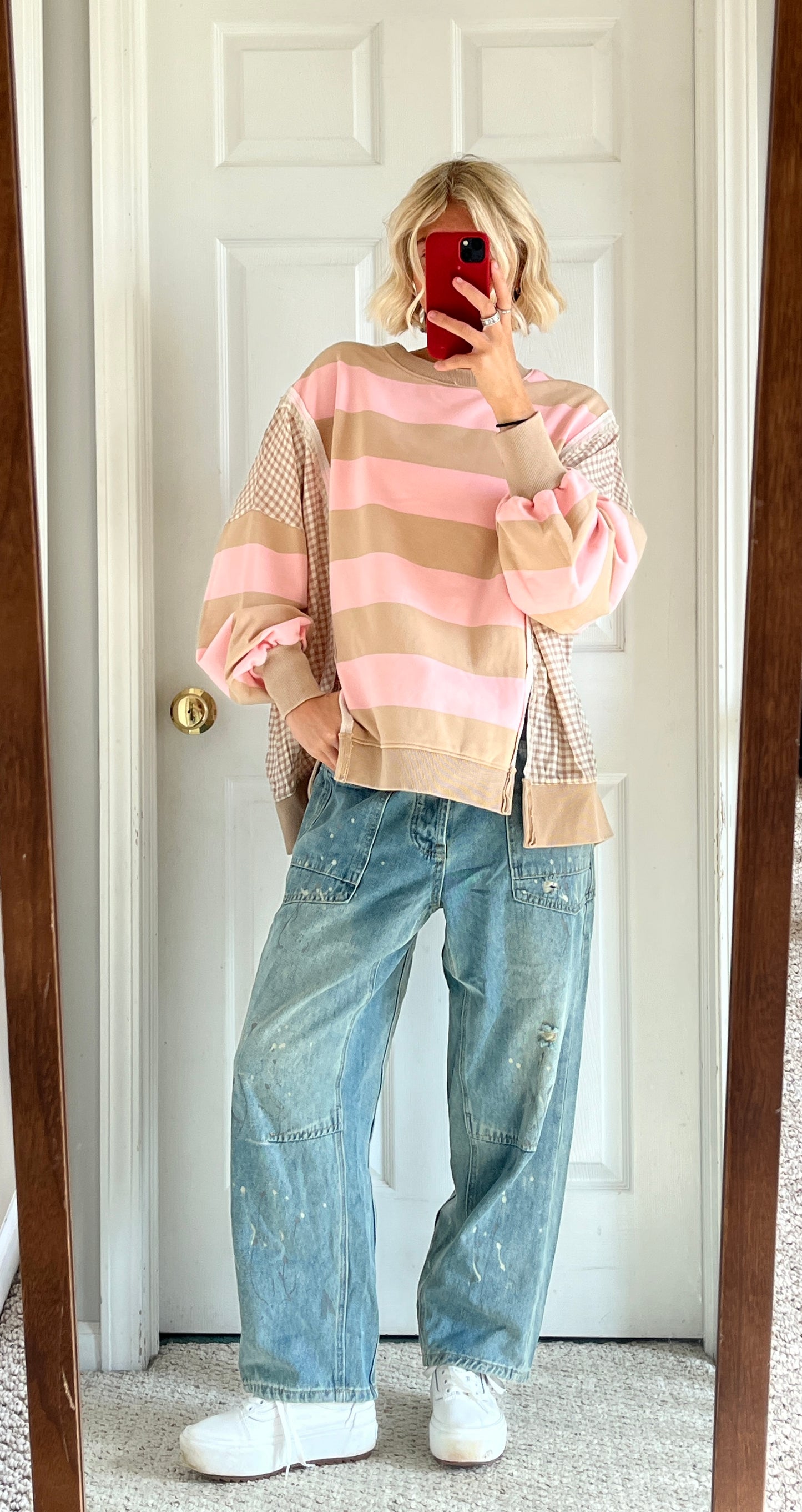 Gingham and Striped Sweatshirt