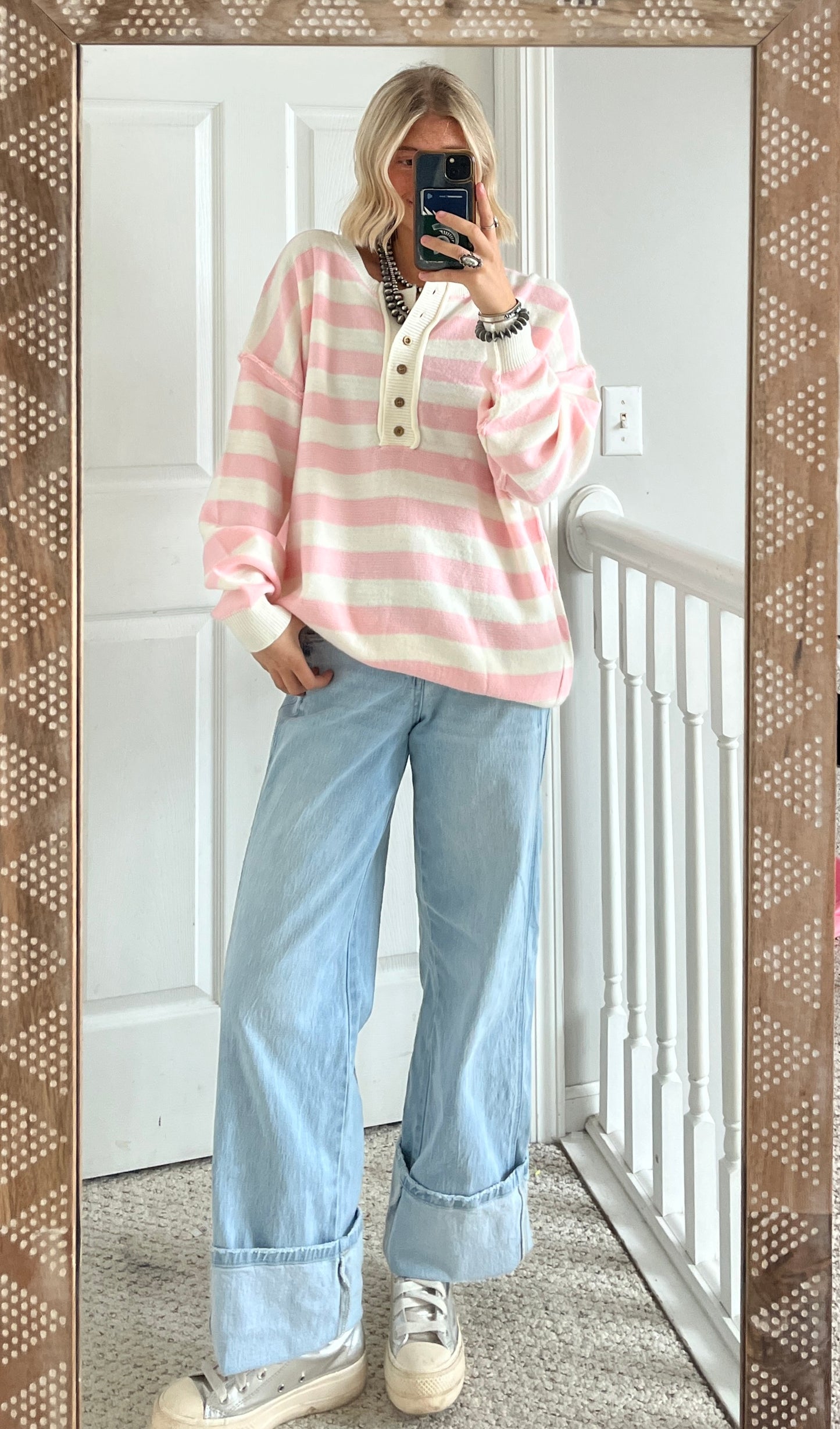 Pink Stripe Buttoned Sweater