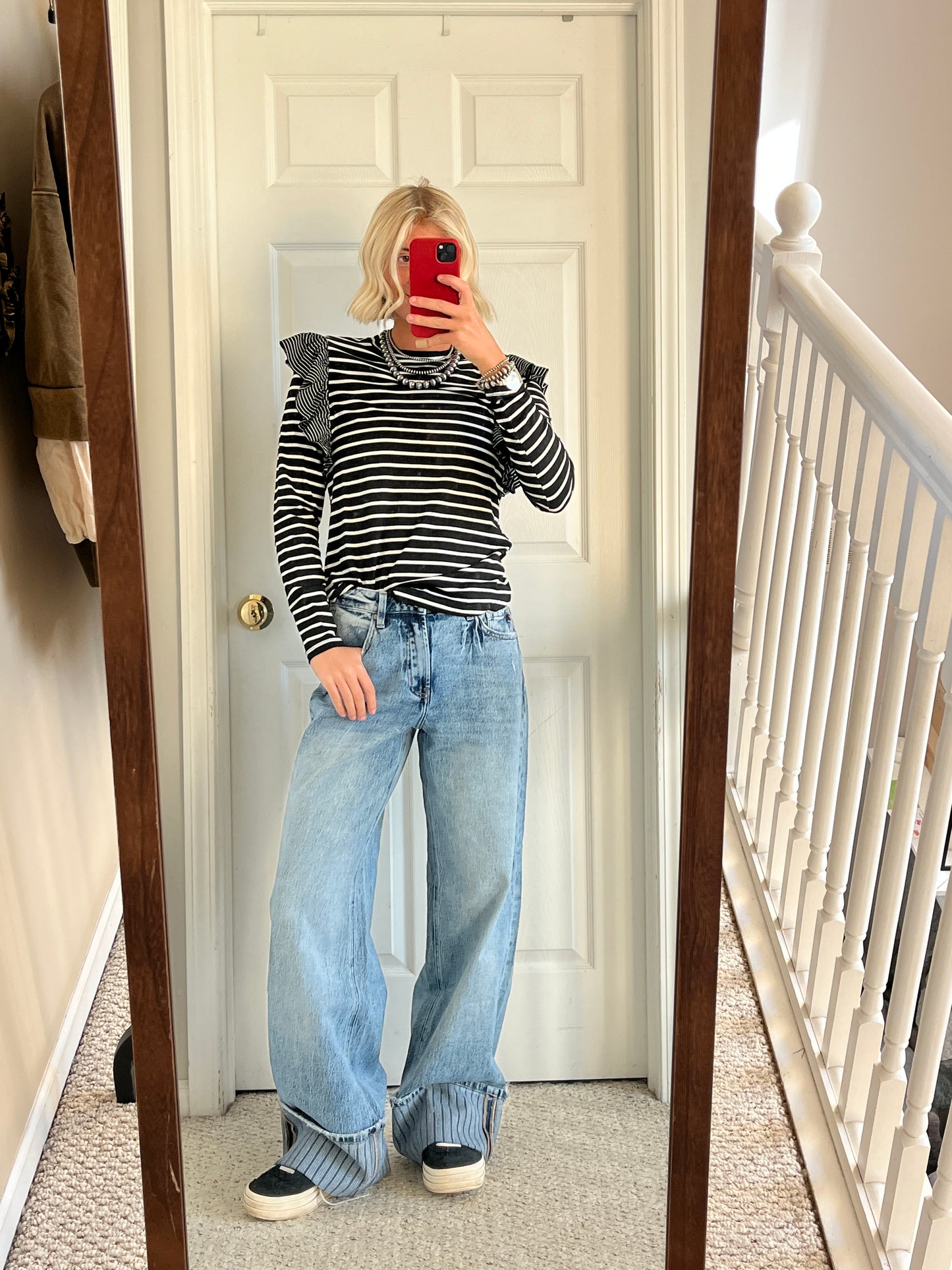 Striped Ruffle Shoulder Top