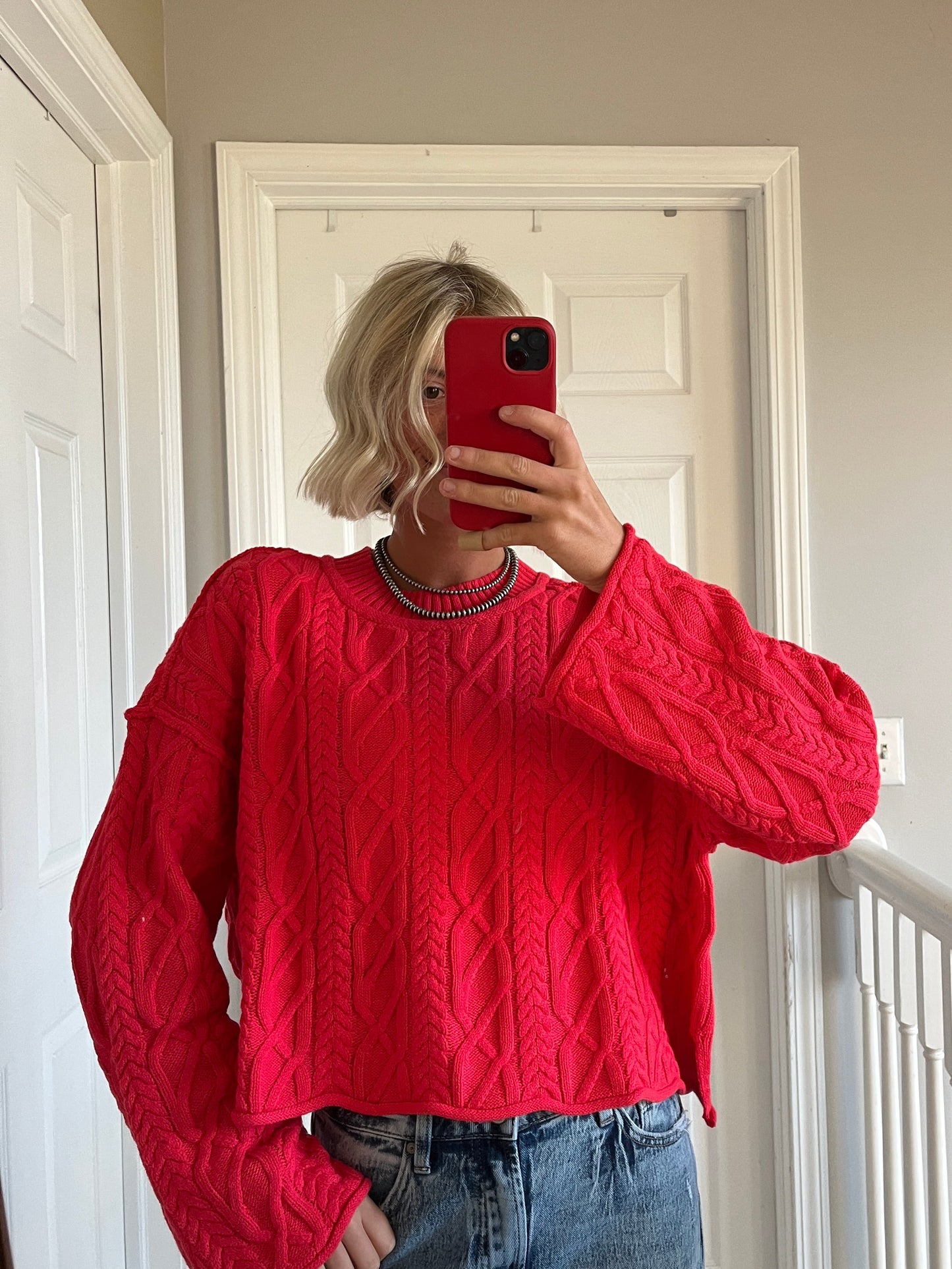 Red Cable Knit Sweater