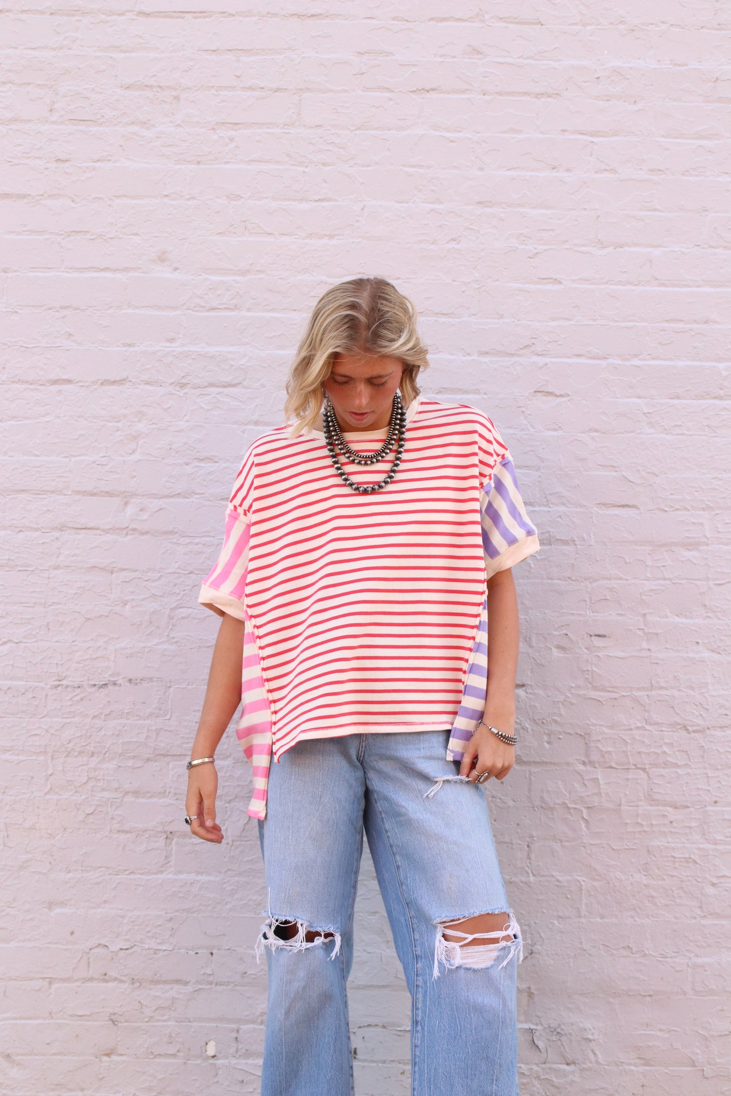 Multi Stripe Mixed Color Block Top
