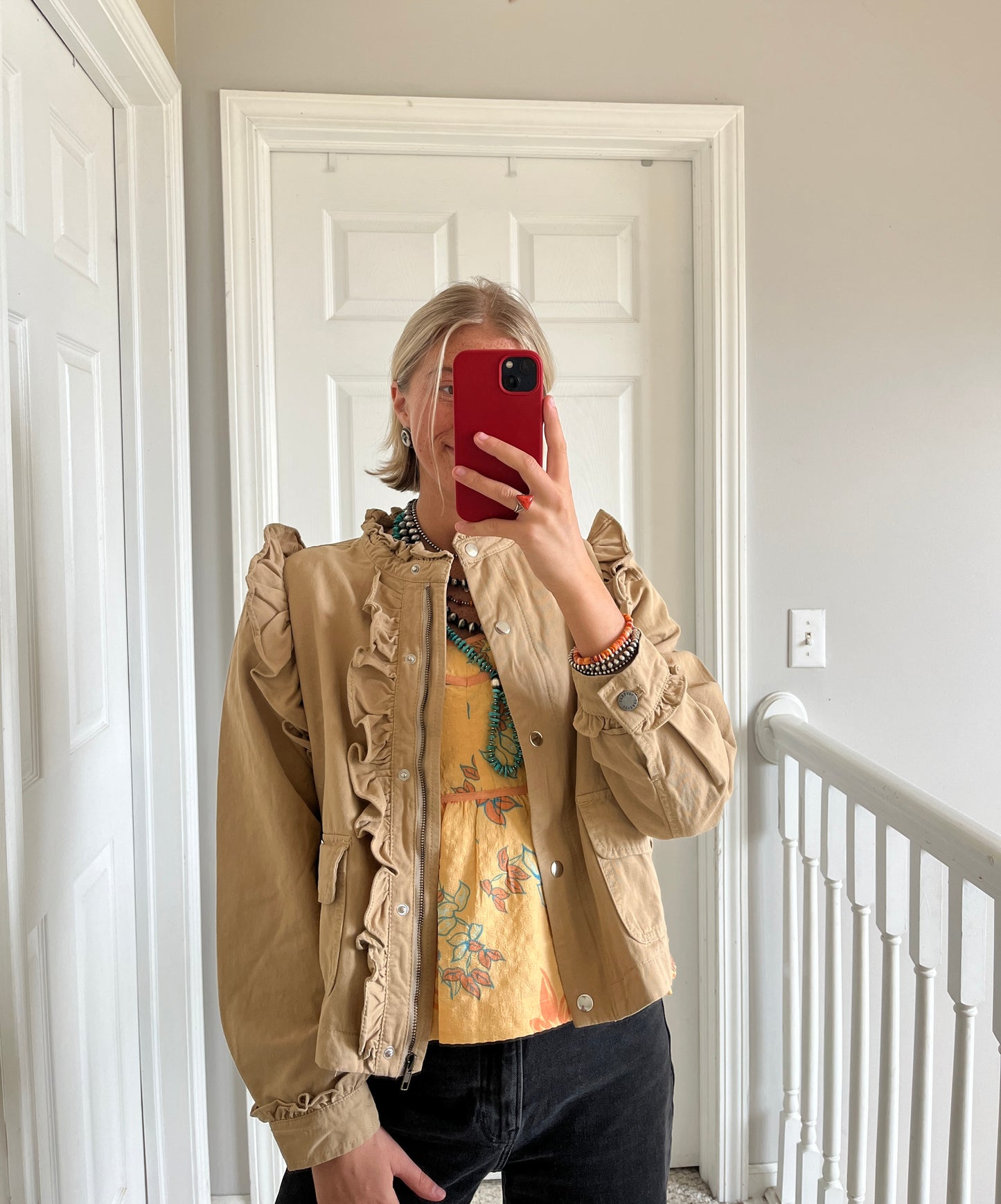 Tan Ruffle Jean Jacket