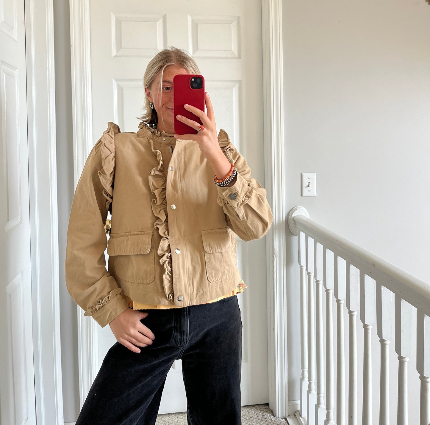 Tan Ruffle Jean Jacket