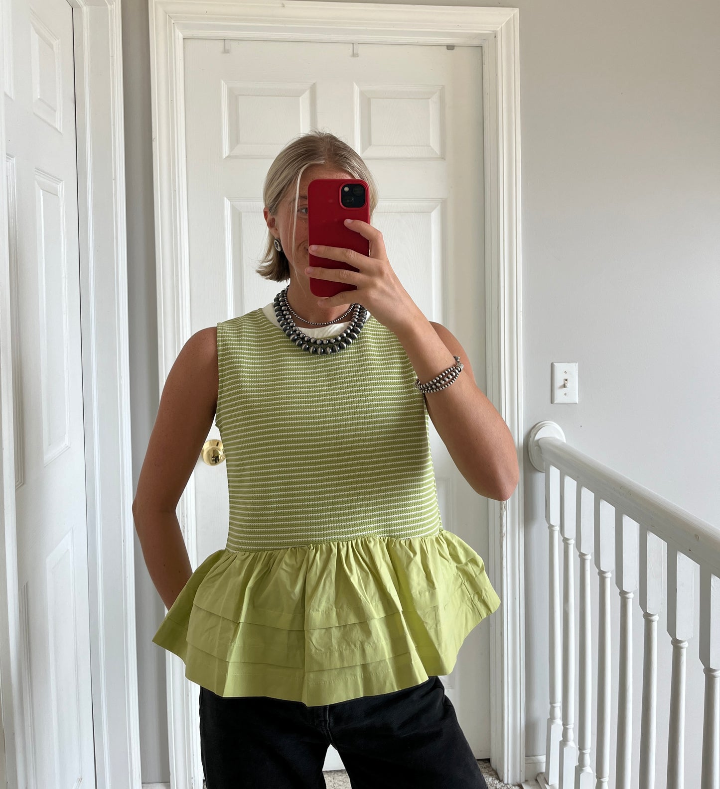 Green Mixed Ruffle Tank