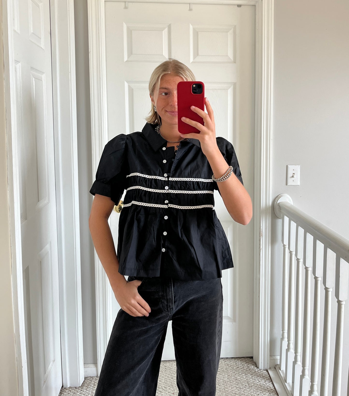 Button Down Lace Trim Top
