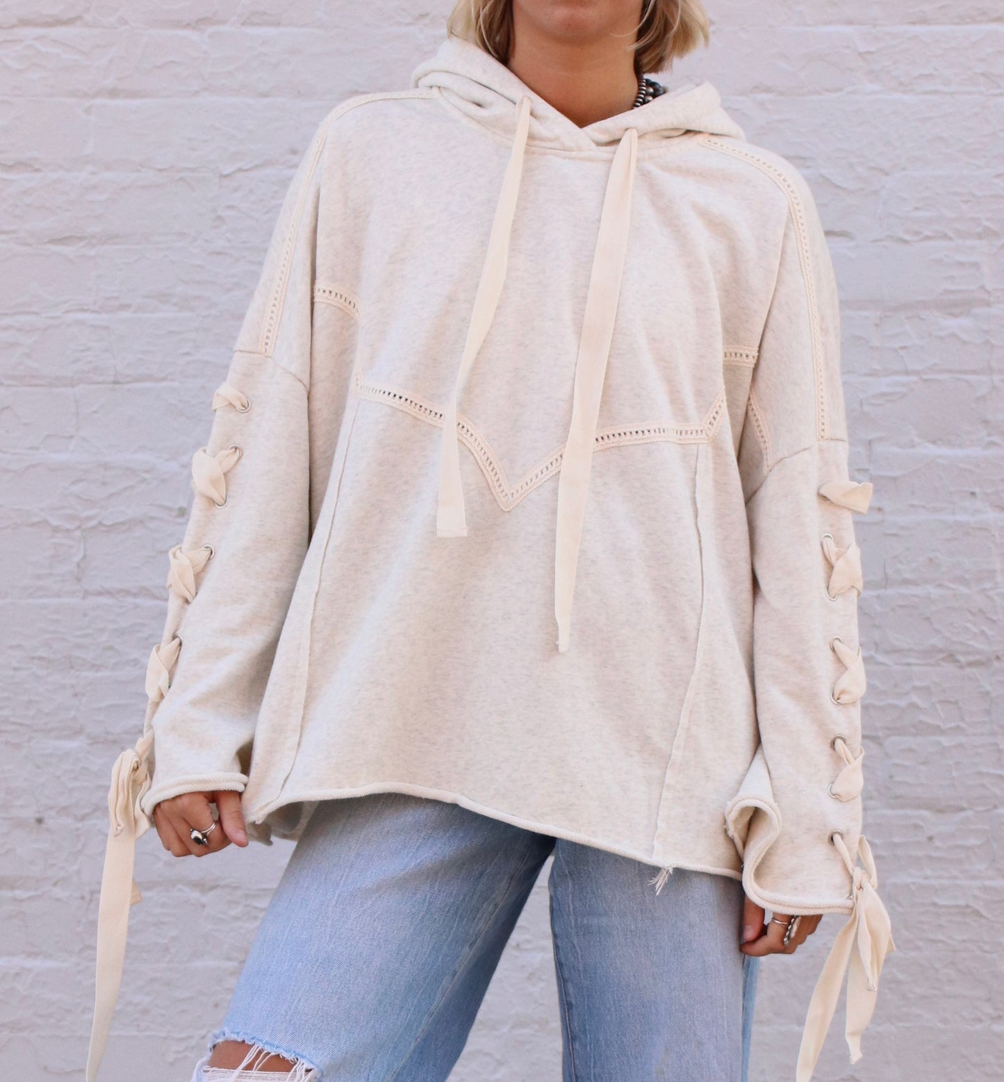 Grey French Terry Tie Sweatshirt