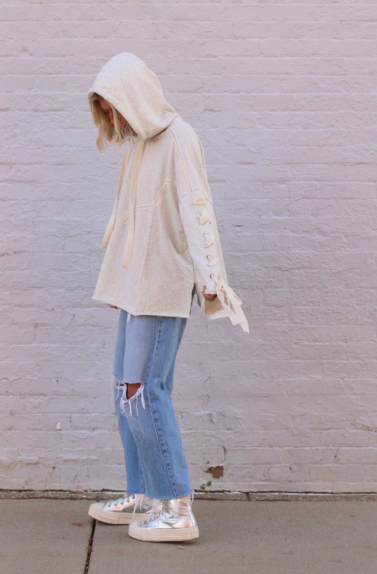 Grey French Terry Tie Sweatshirt