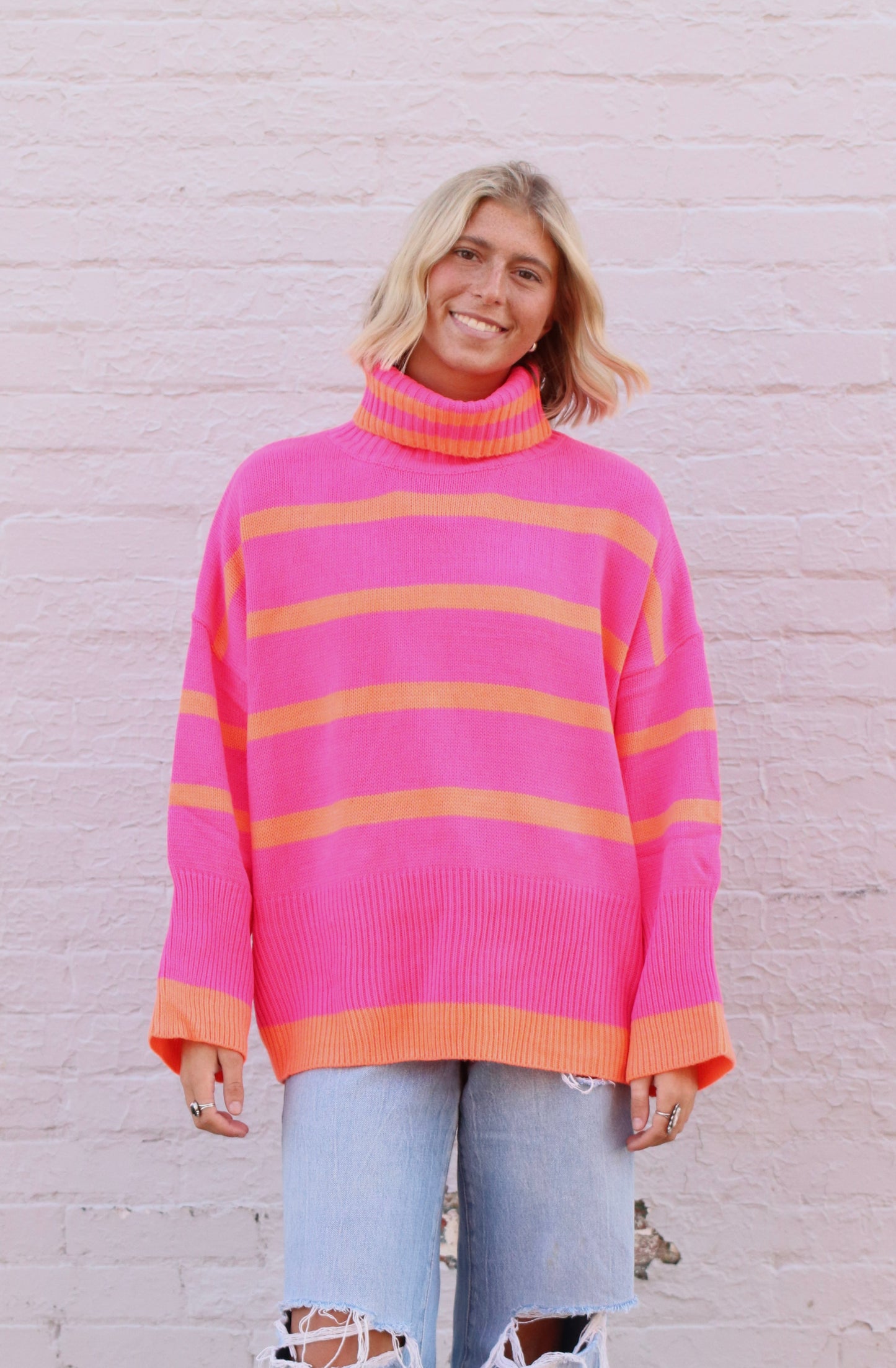 Oversized Striped Turtle Neck Sweater