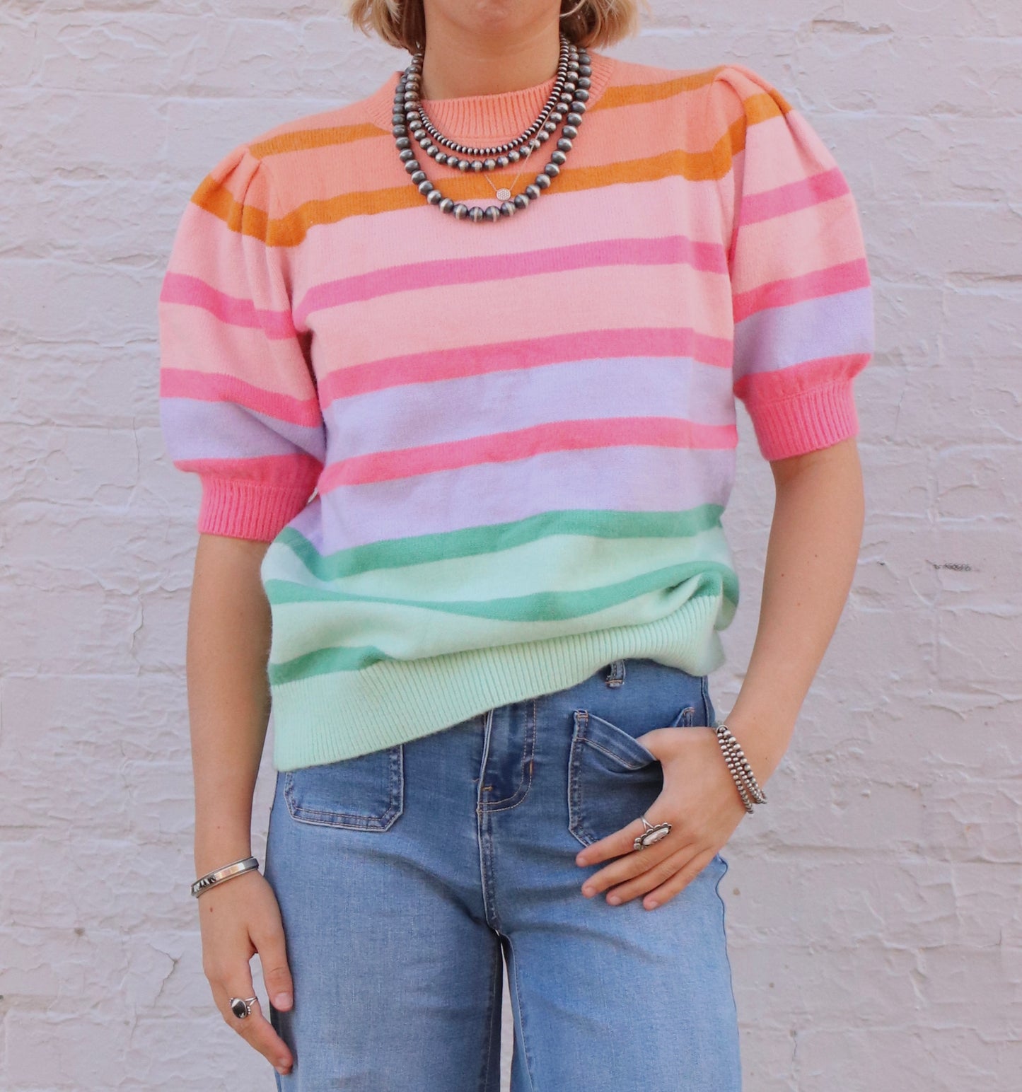 Striped Bubble Short Sleeve Sweater