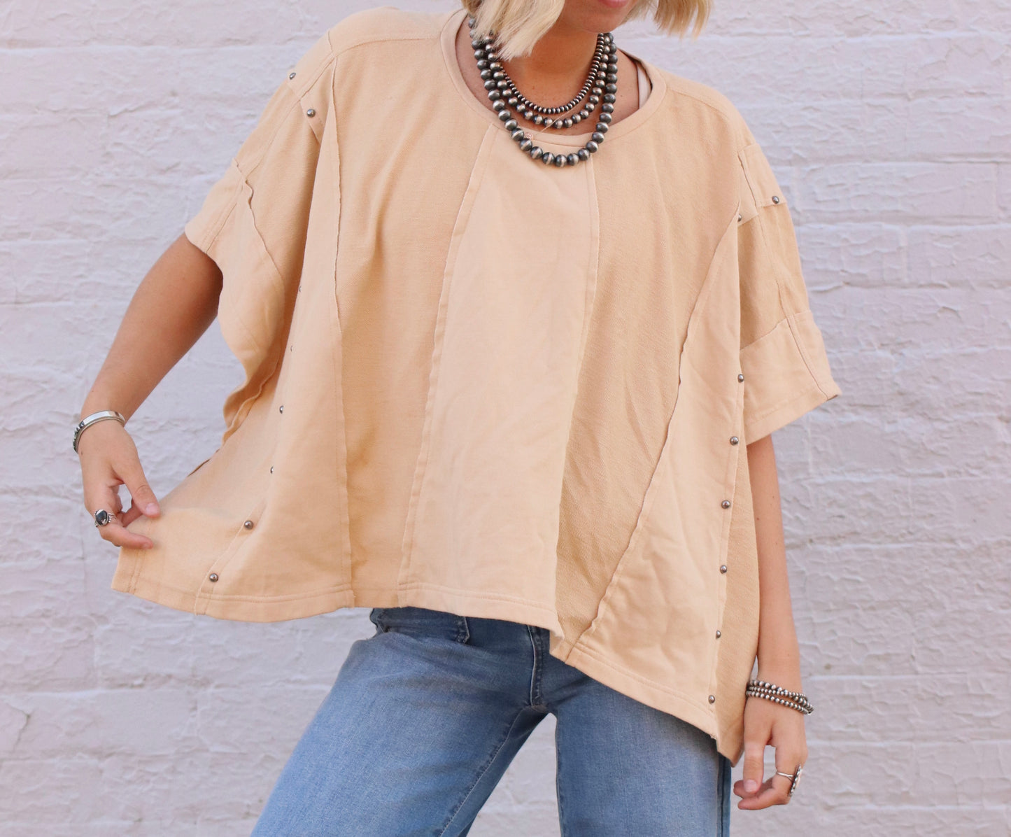Tan Studded Loose Boxy Top
