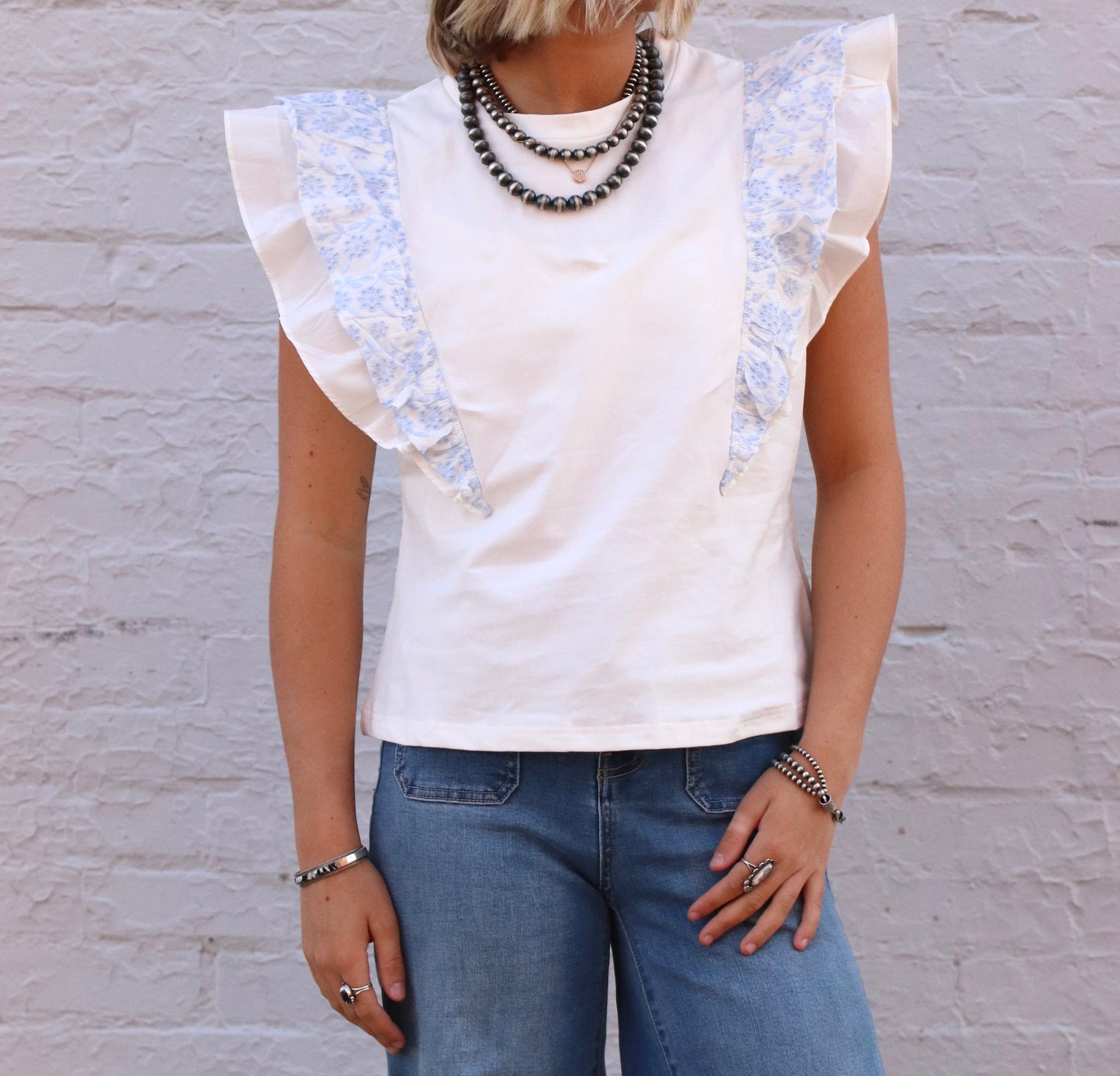Eyelet Lace Ruffled Top