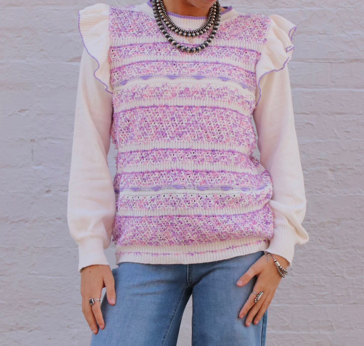 Lavender Ruffle Long Sleeve Knit Top