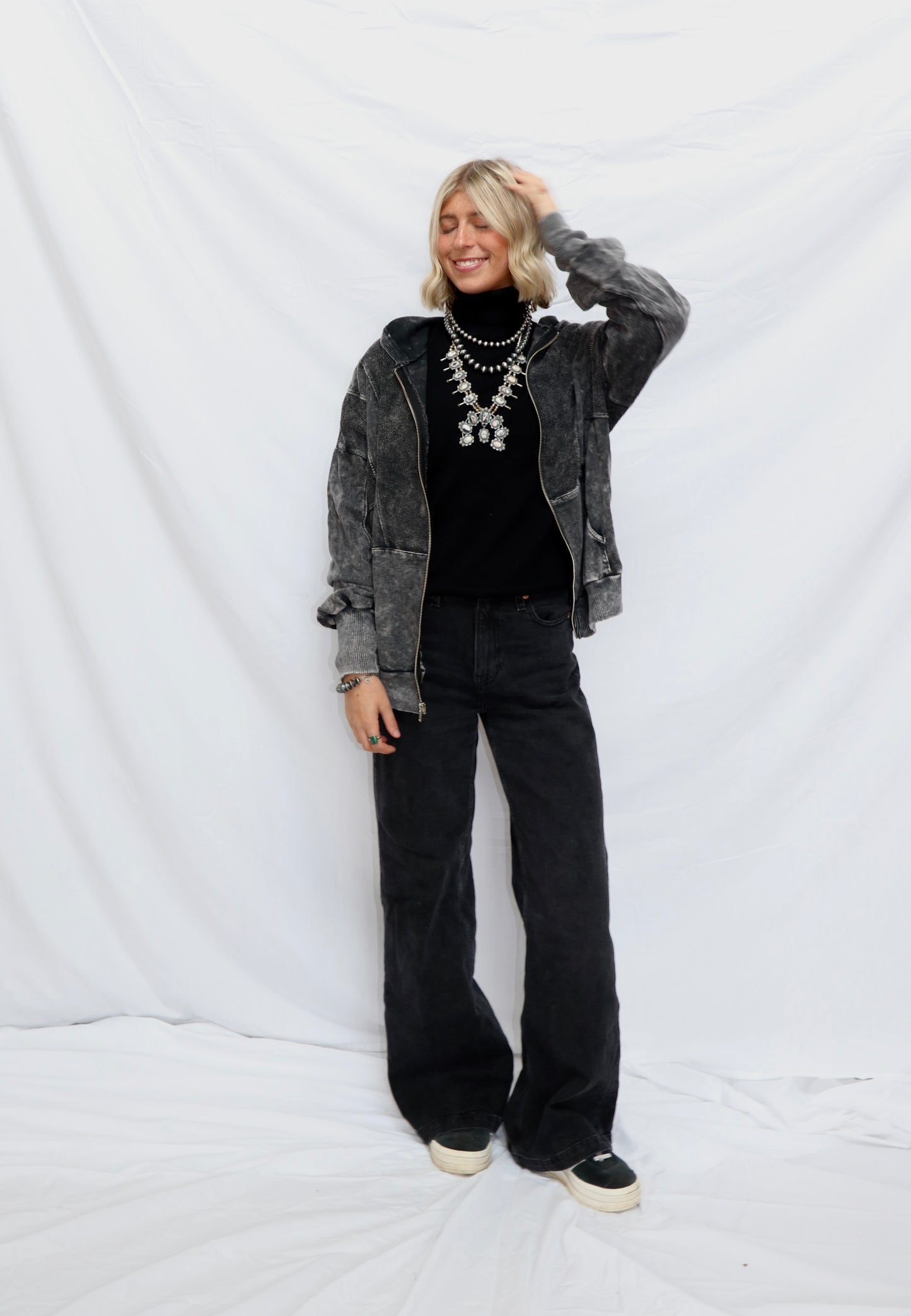 Black Mineralwash Zip Up