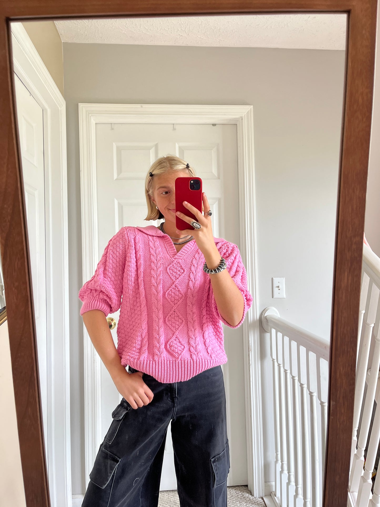Pink Knit Collared Top