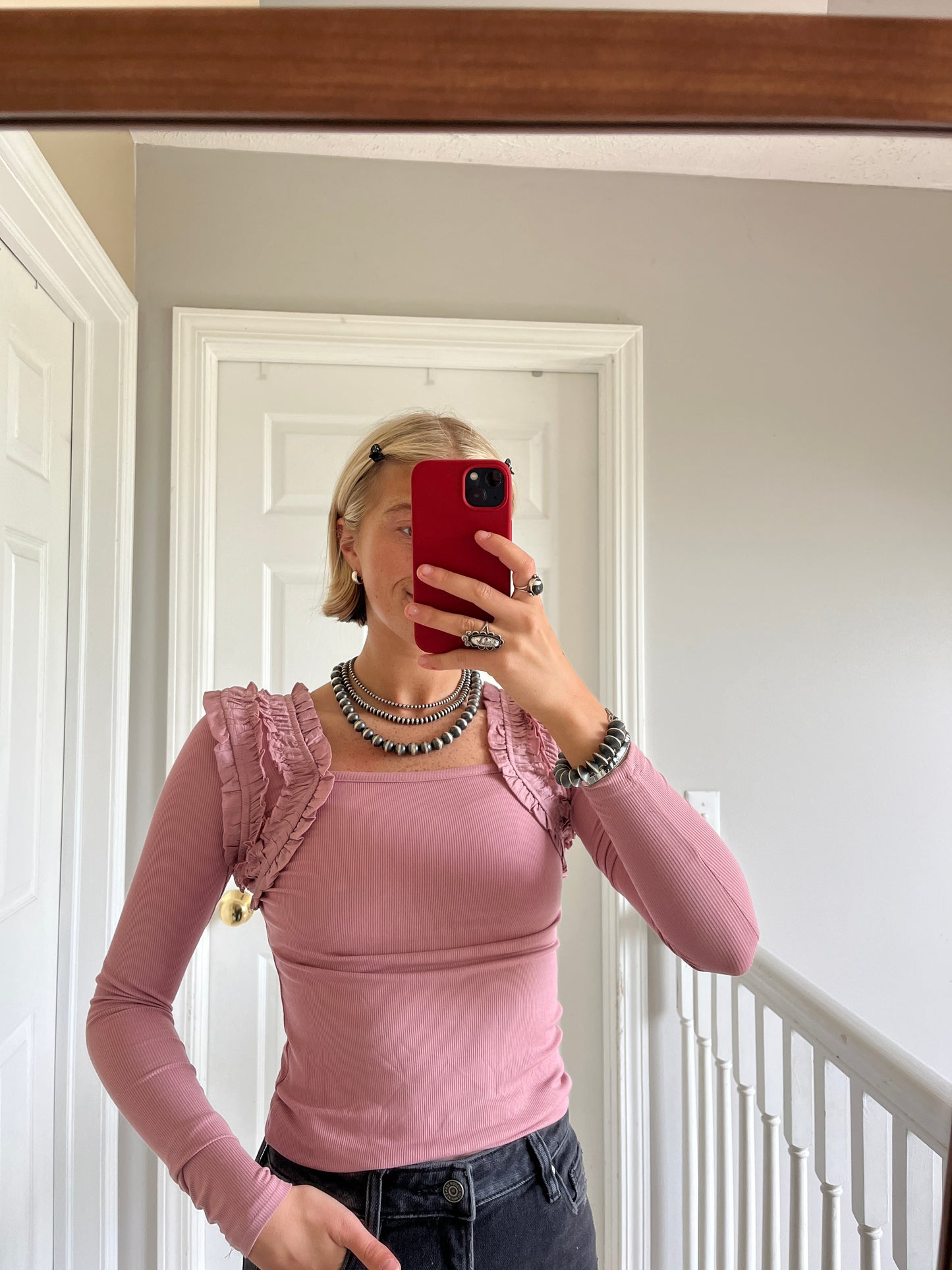 Ruffle Shoulder Long Sleeve