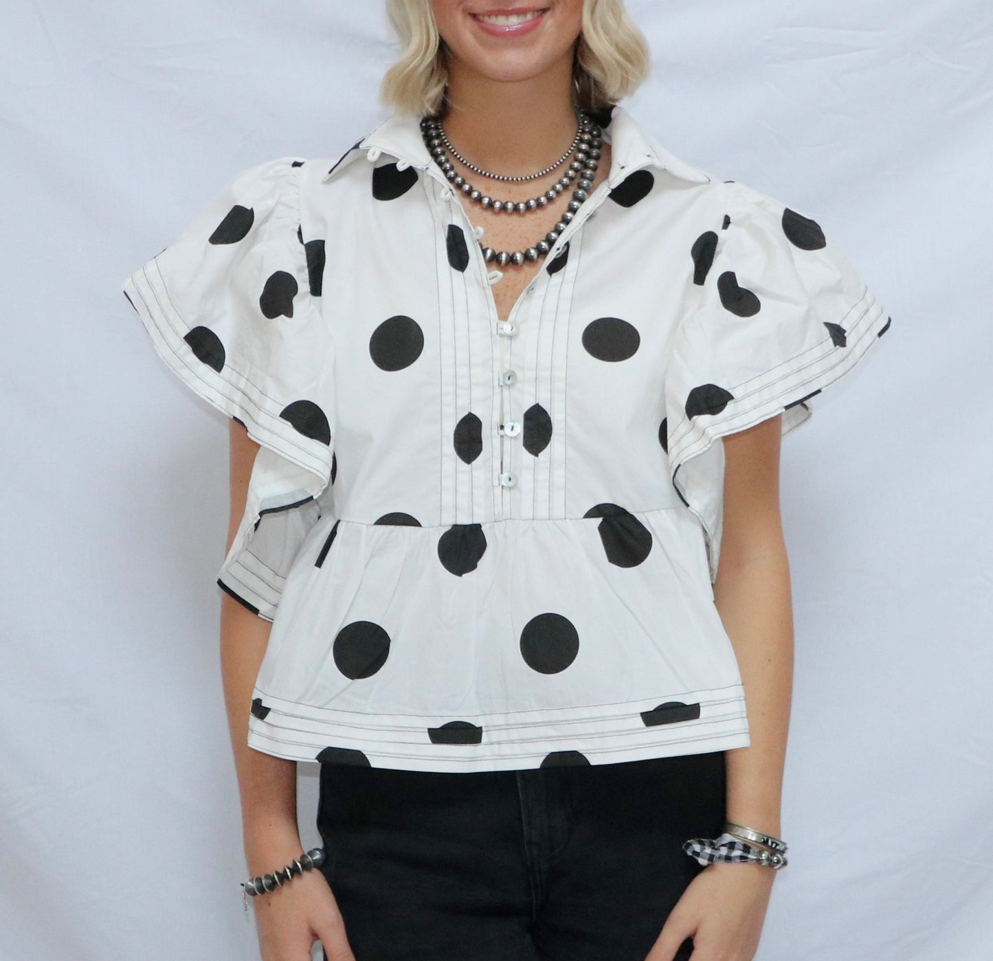 Polka Dot Ruffle Top