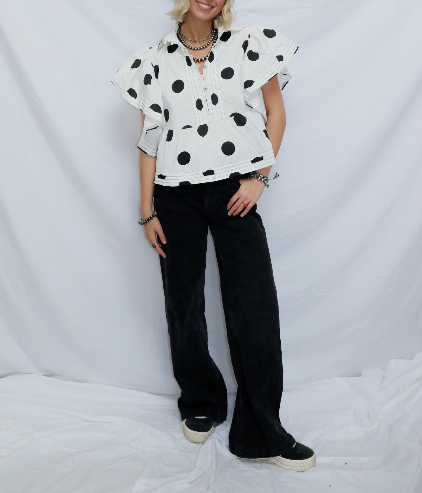 Polka Dot Ruffle Top