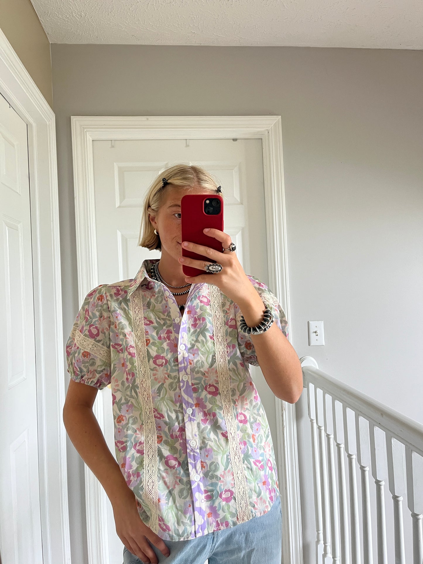 Floral Lace Detail Button Down