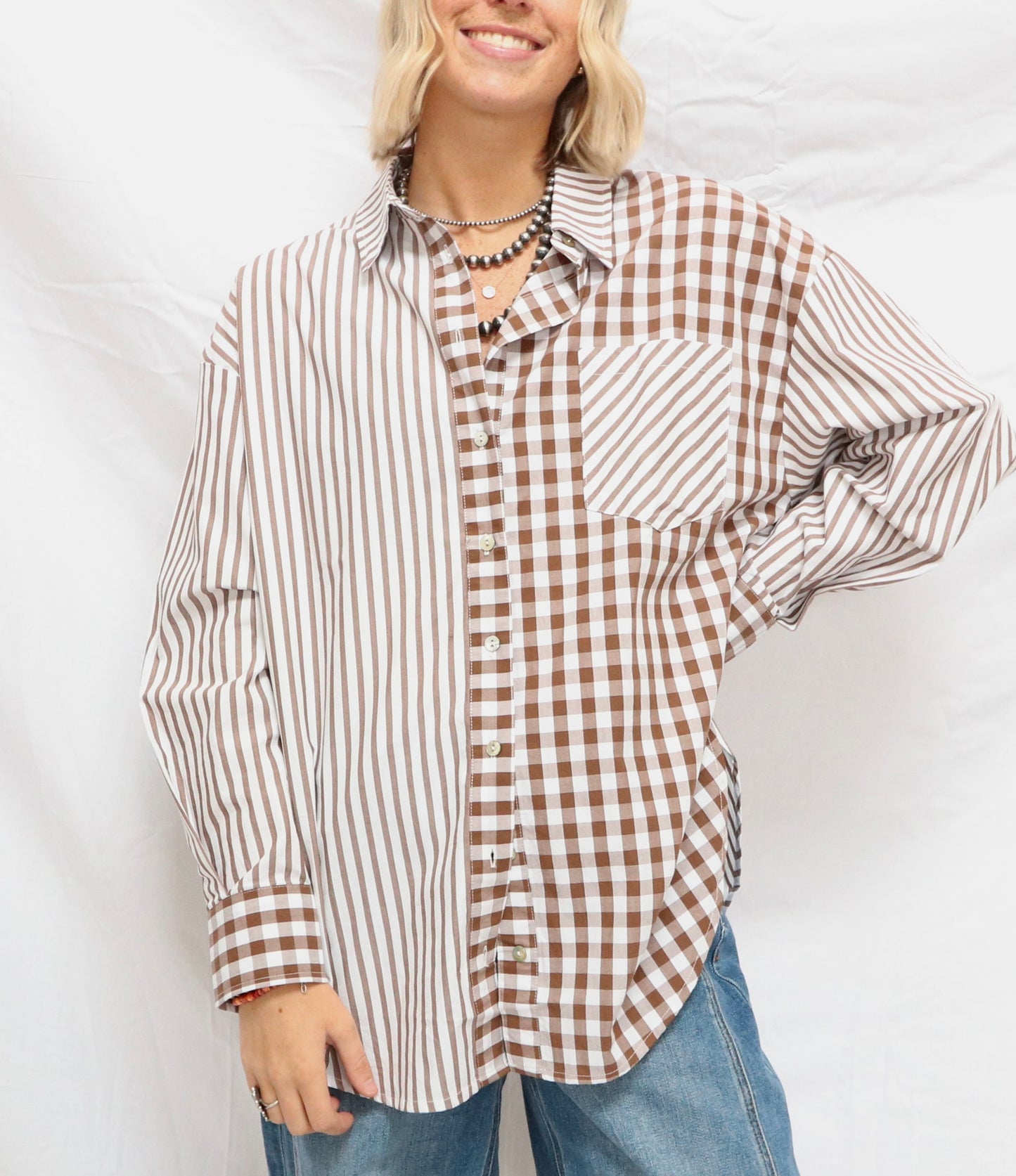 Brown Contrast Button Down