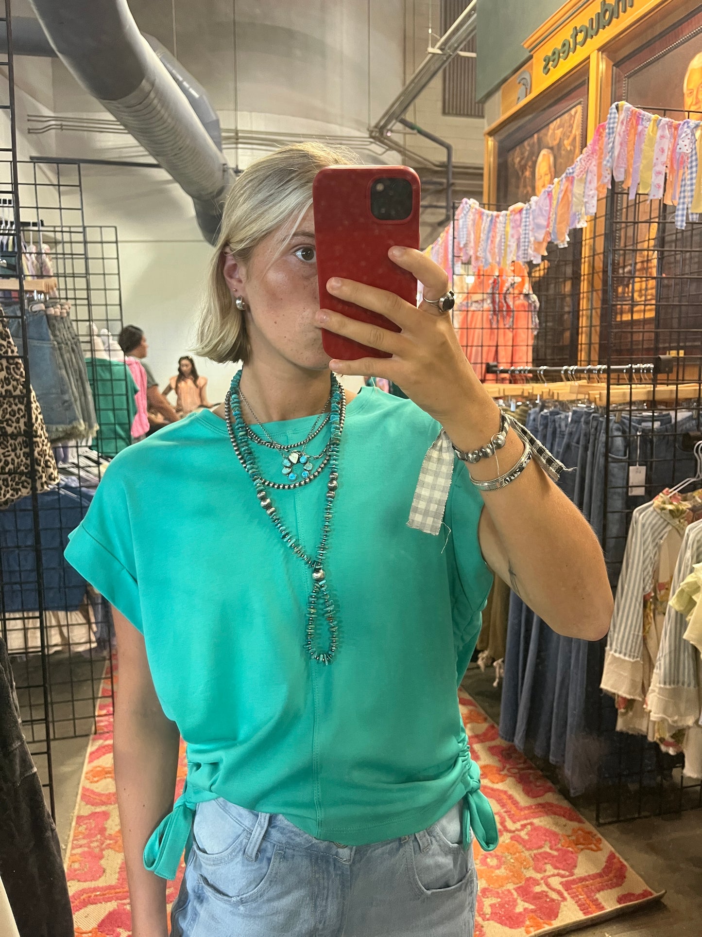 Teal Side Tie Top