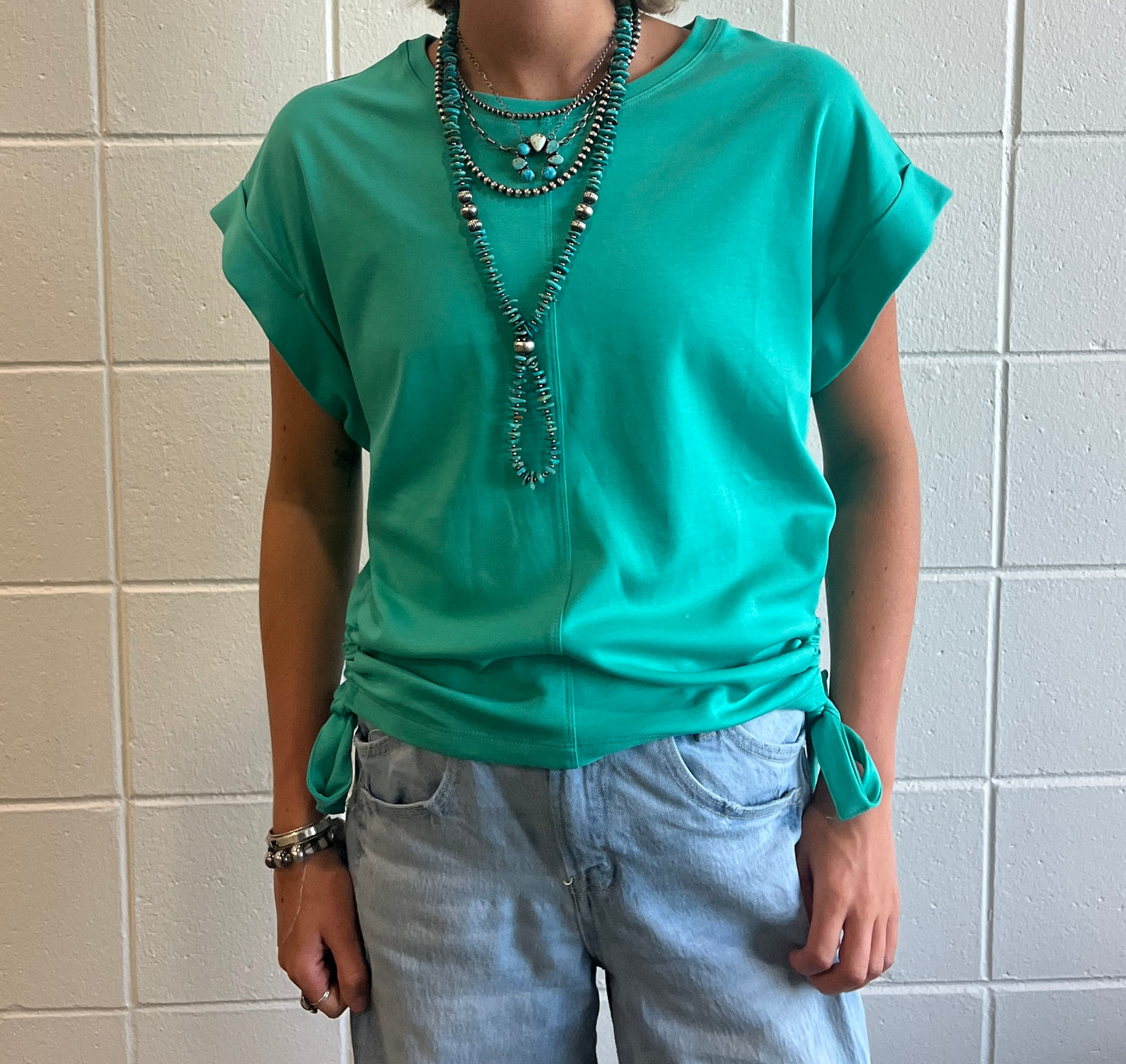 Teal Side Tie Top