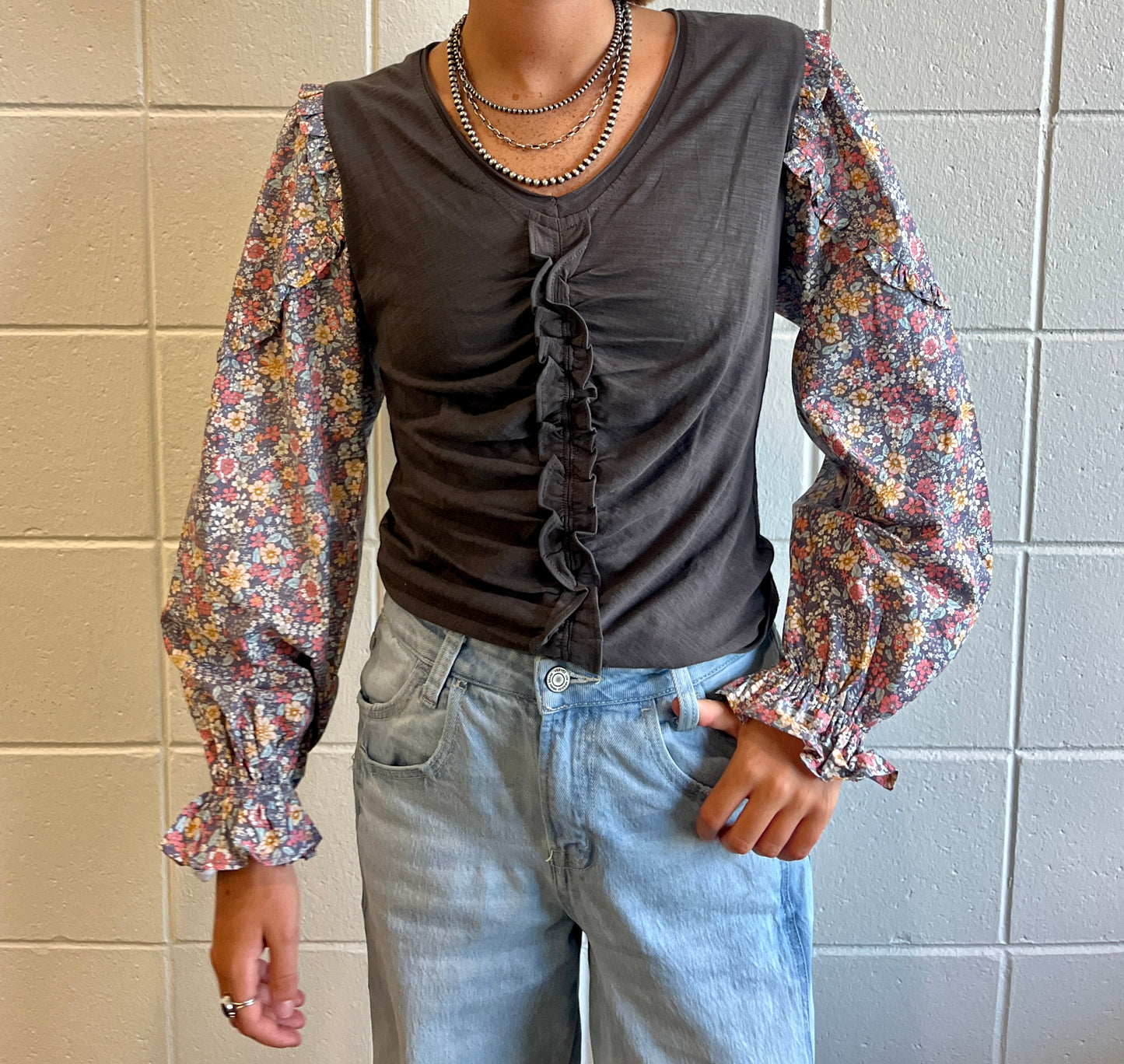 Floral Long Puff Sleeve Top