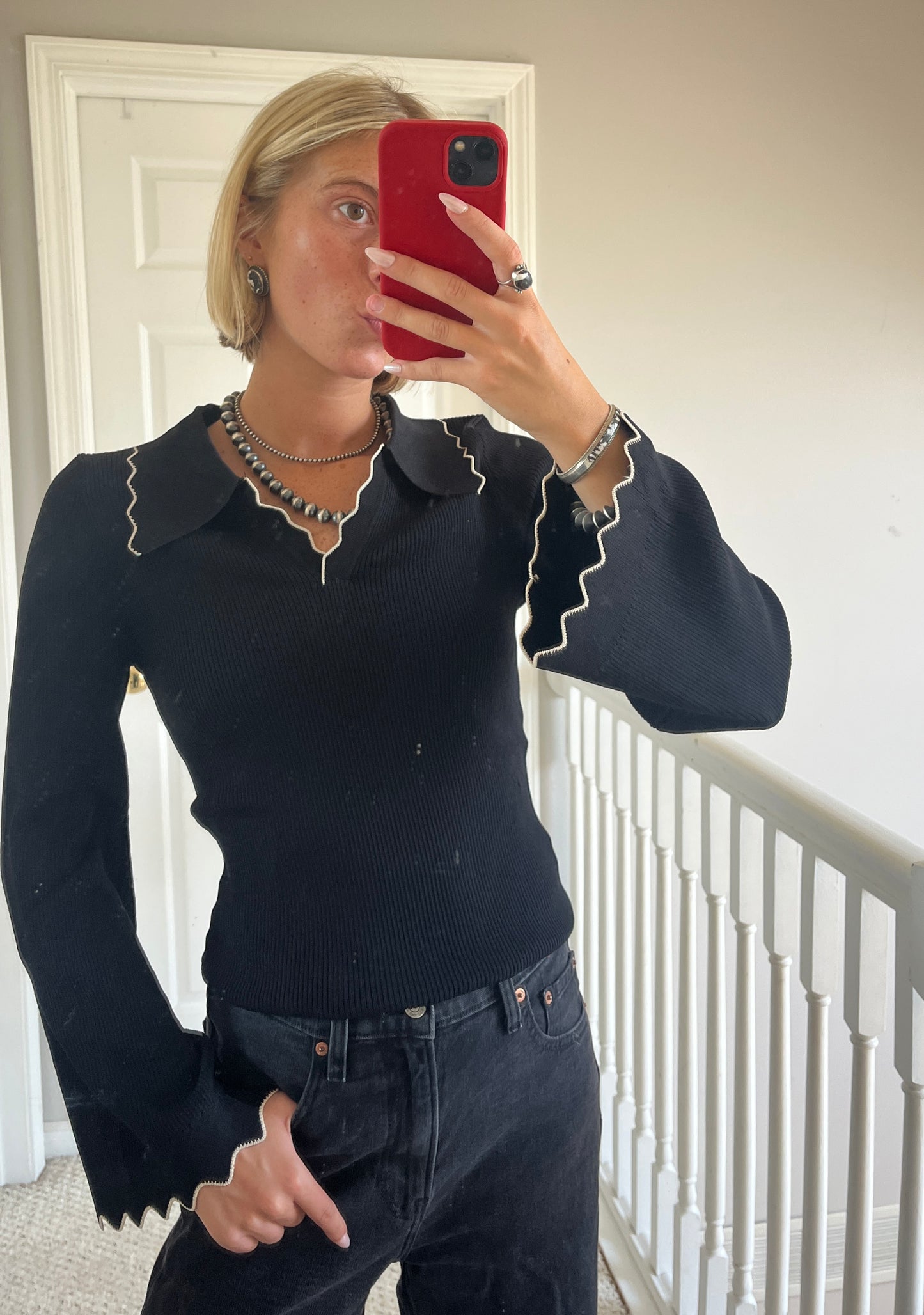 Scalloped Rib Knit Top