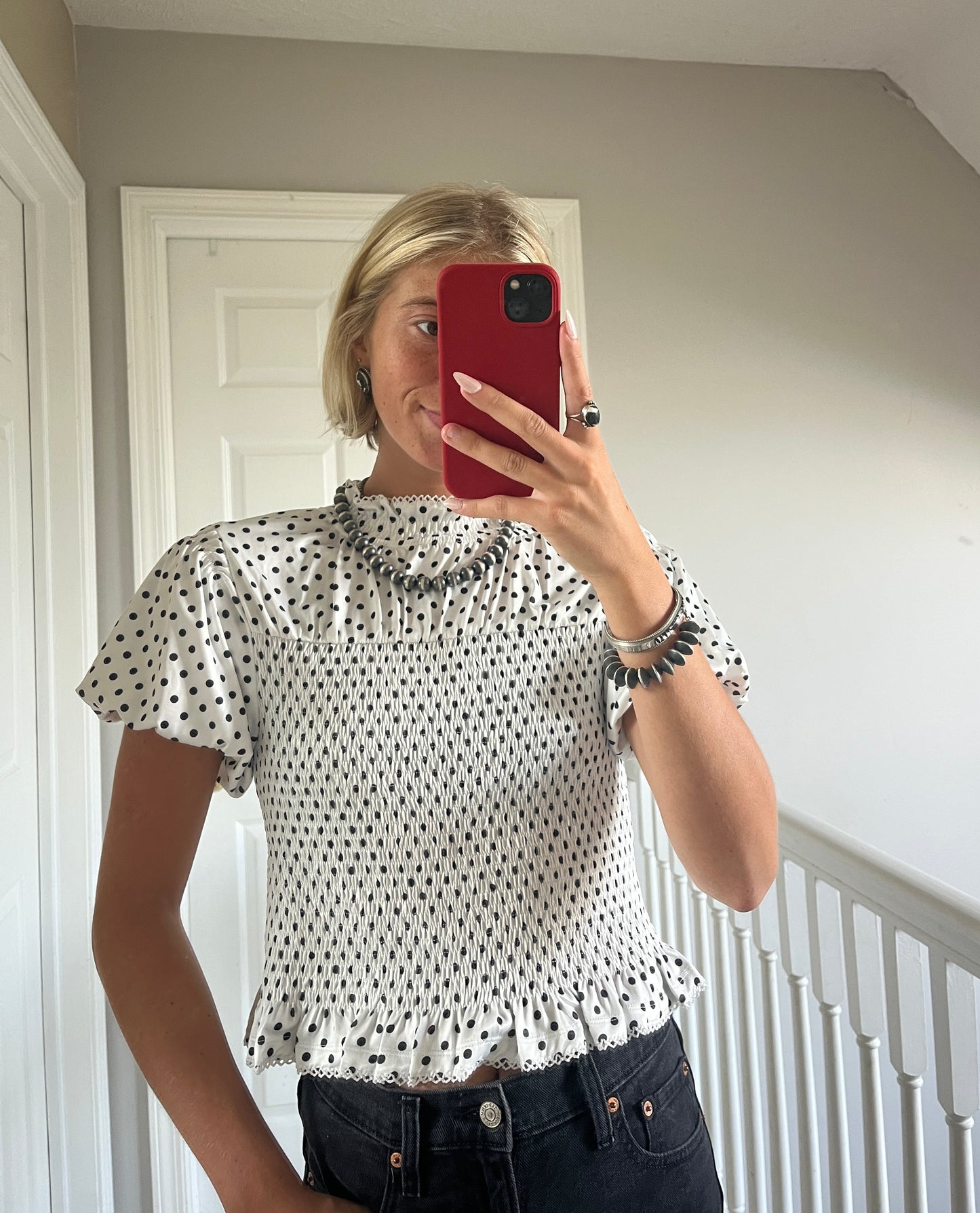 Polka Dot Smocked Top