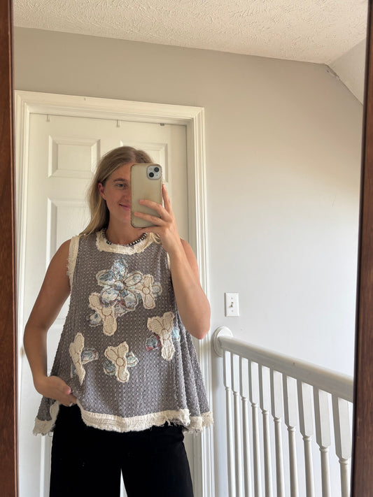 Grey Floral Patchwork Tank