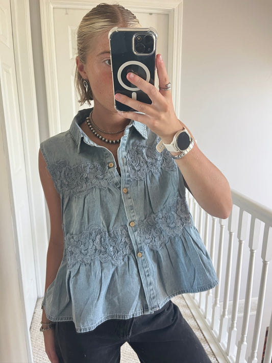 Denim Lace Top