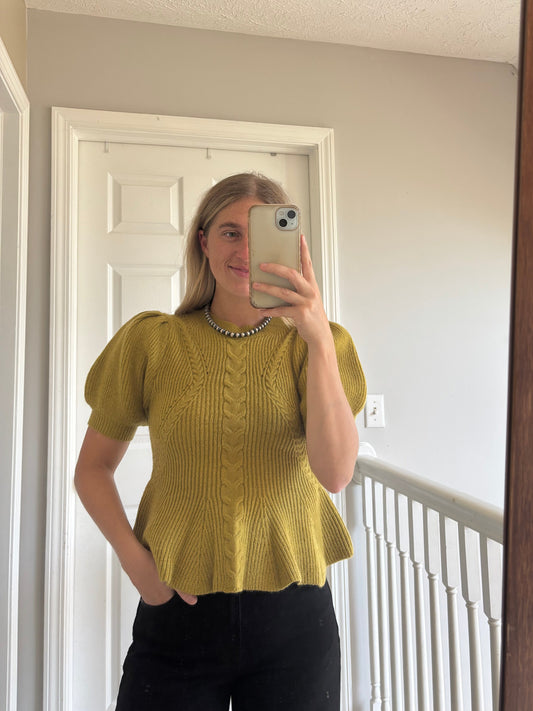 Olive Peplum Knit Top