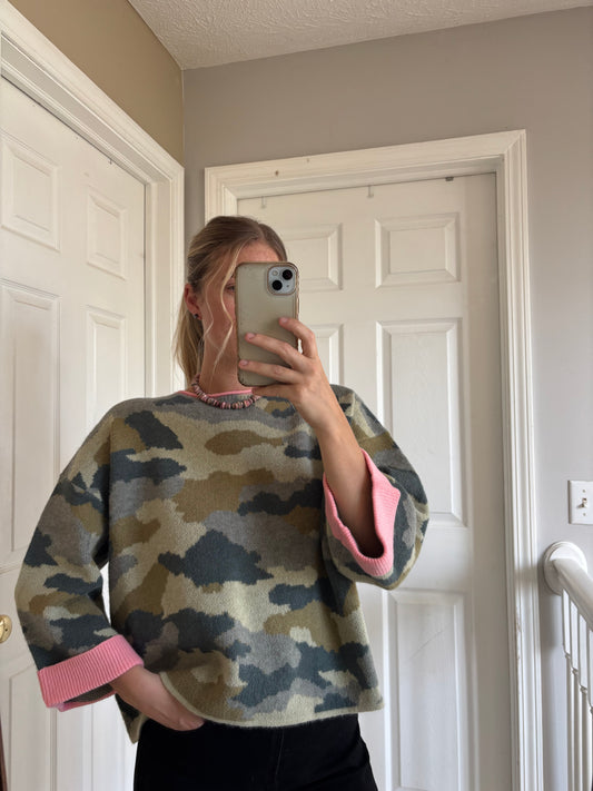 Camo and Pink Trim Sweater