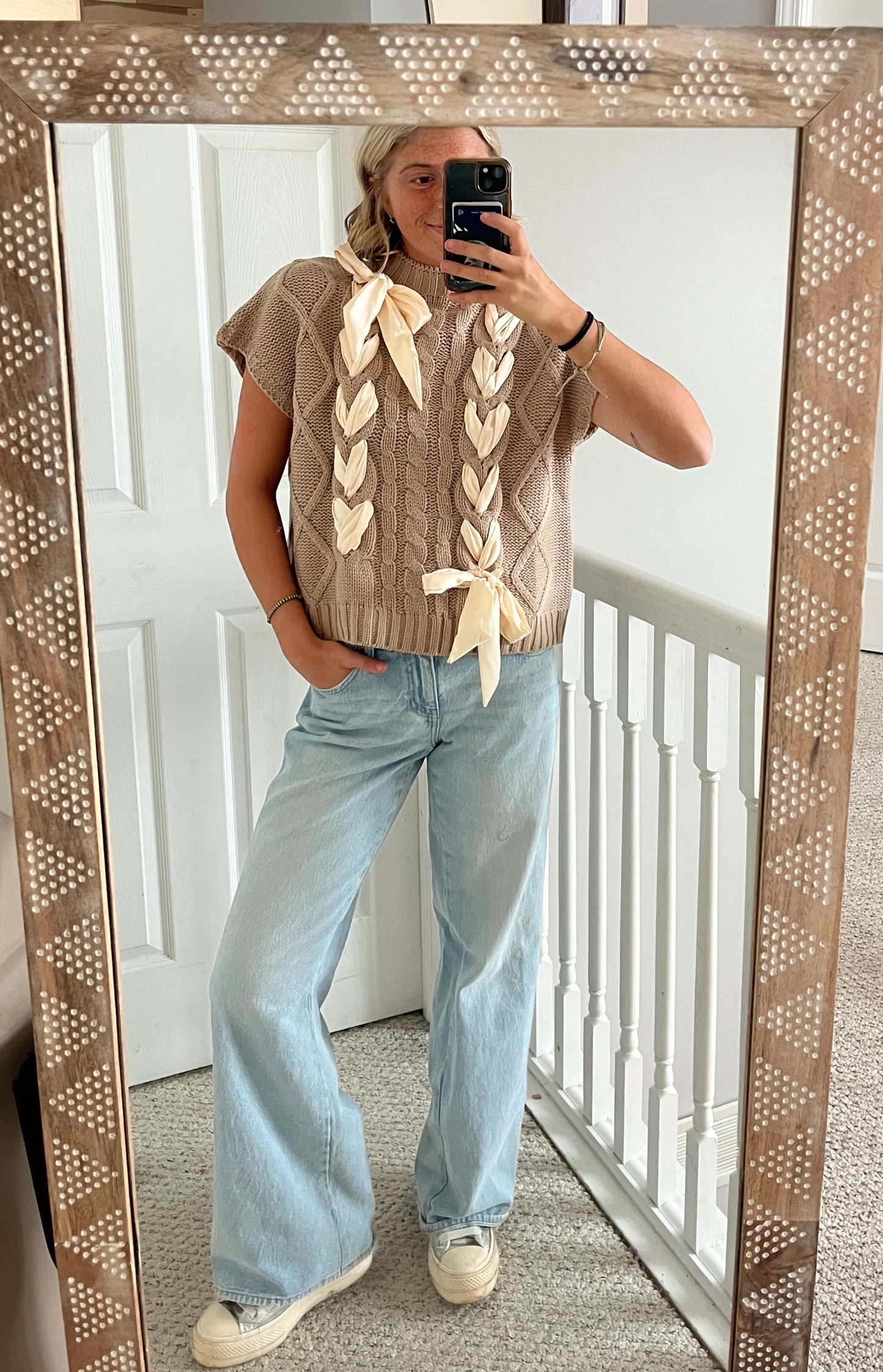 Tan Bow Sweater Vest