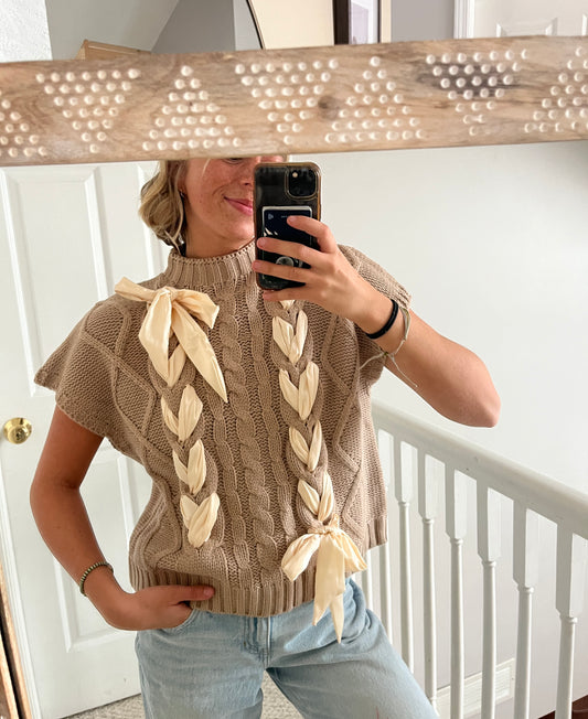 Tan Bow Sweater Vest
