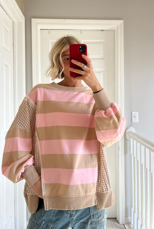 Gingham and Striped Sweatshirt