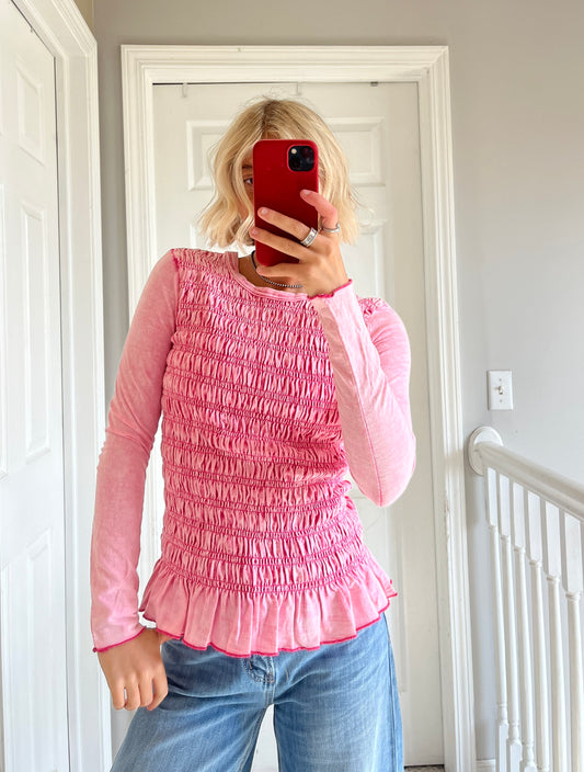 Pink Smocked Peplum Top