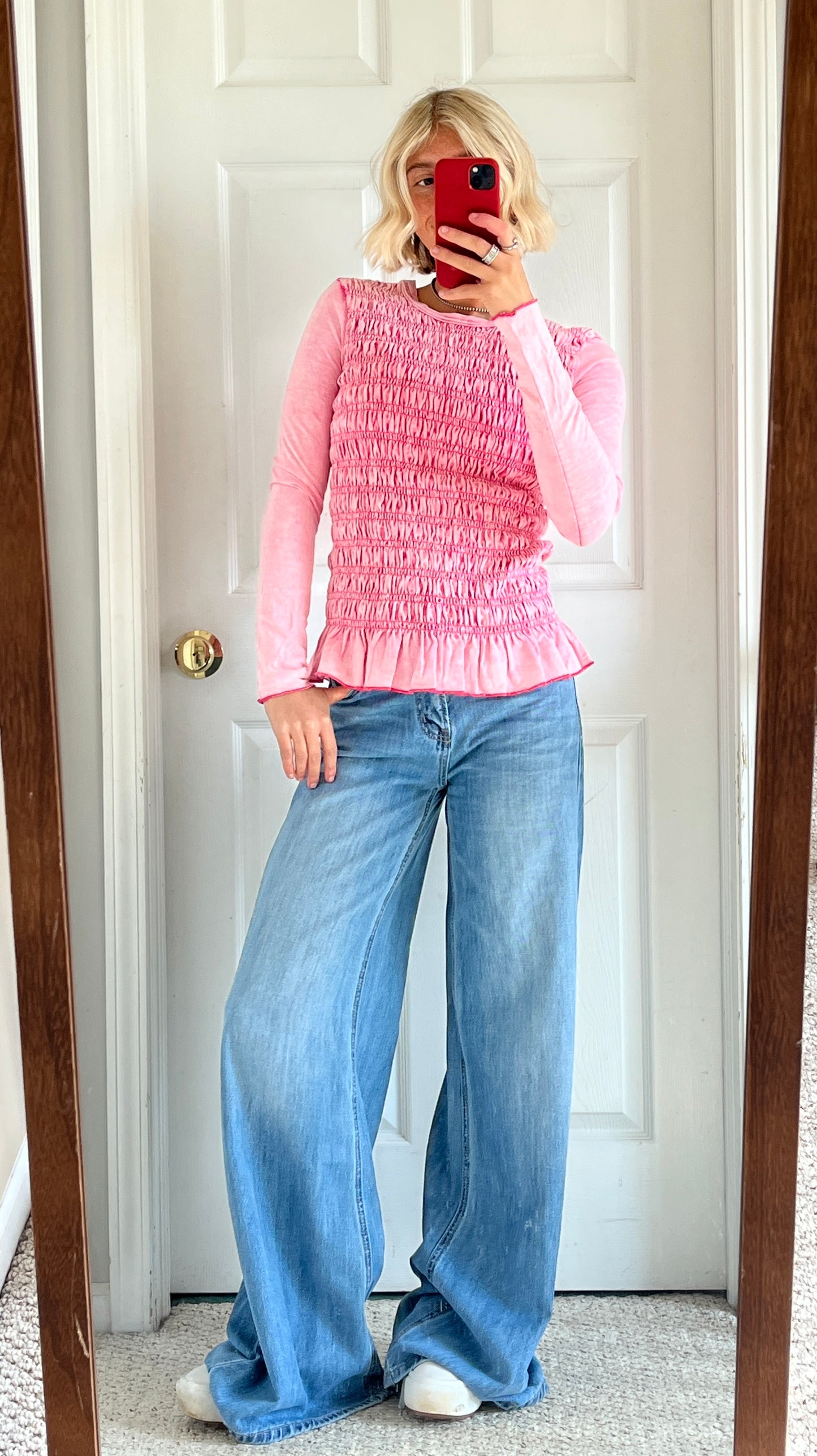 Pink Smocked Peplum Top