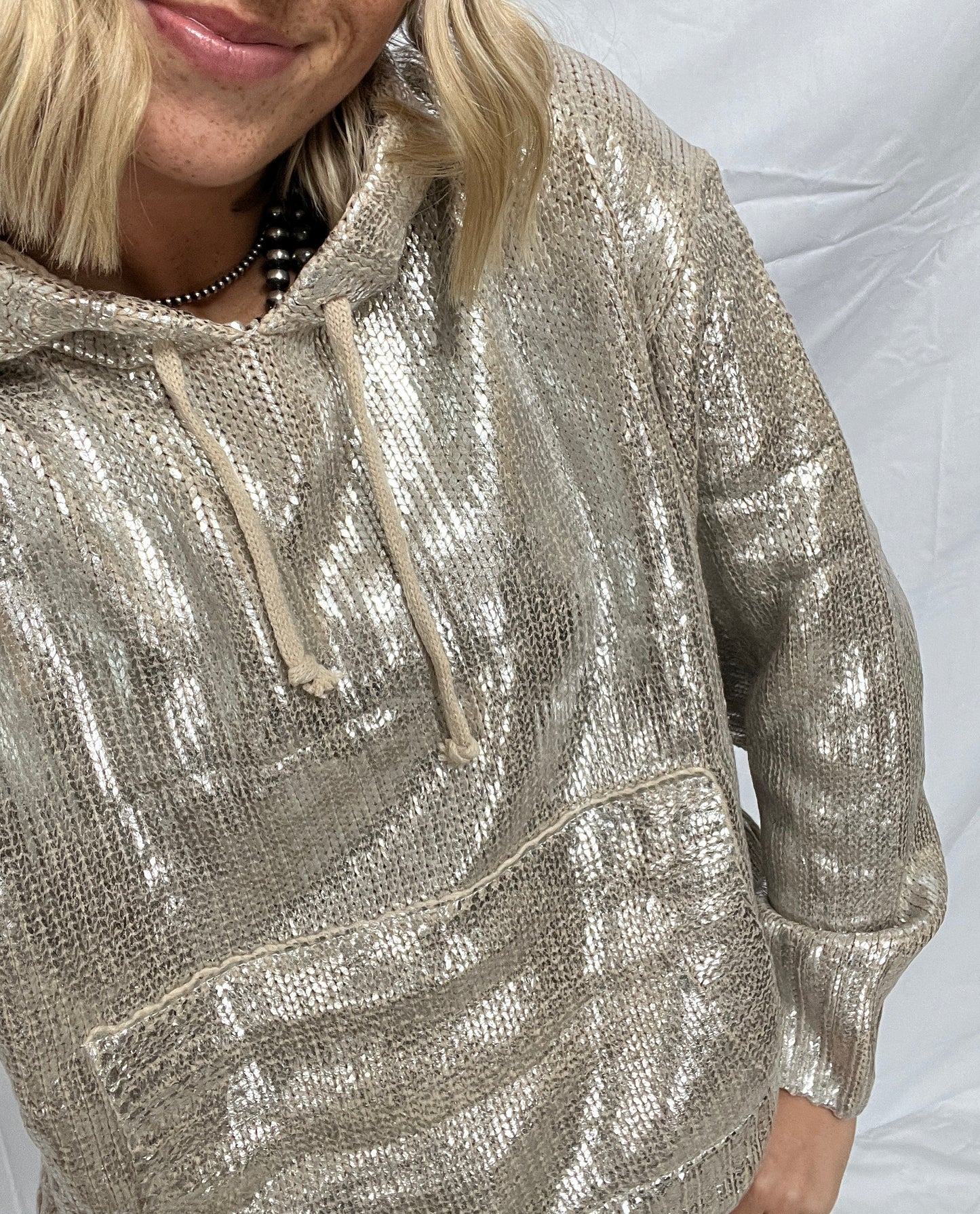 Metallic Knit Hoodie