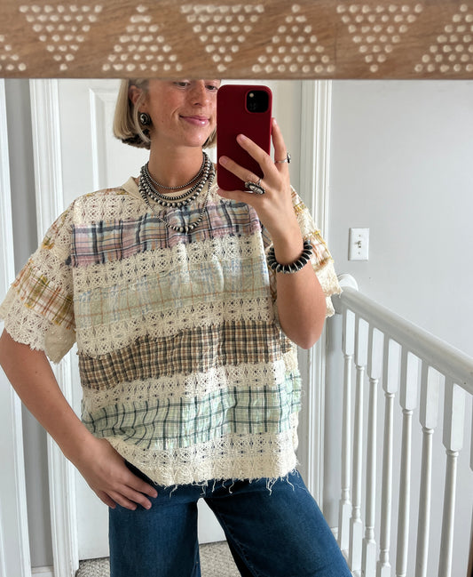 Lace Plaid Mix Top