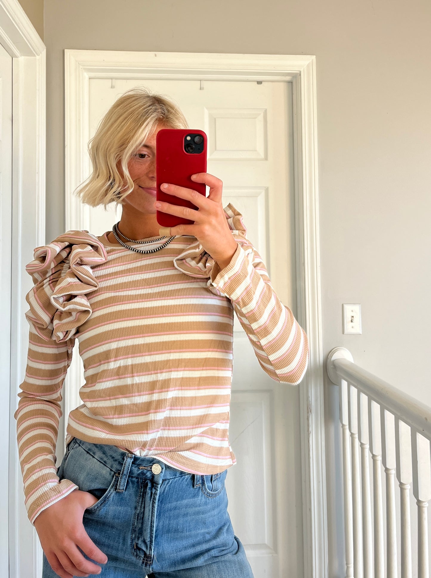 Brown and Pink Ruffle Top