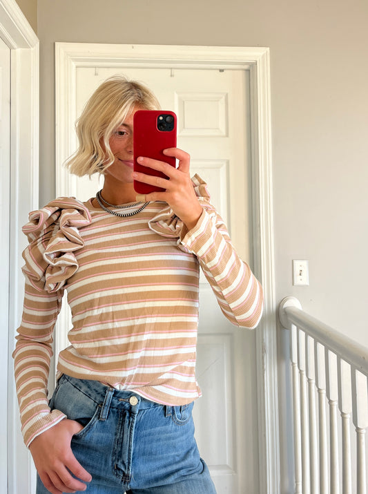 Brown and Pink Ruffle Top