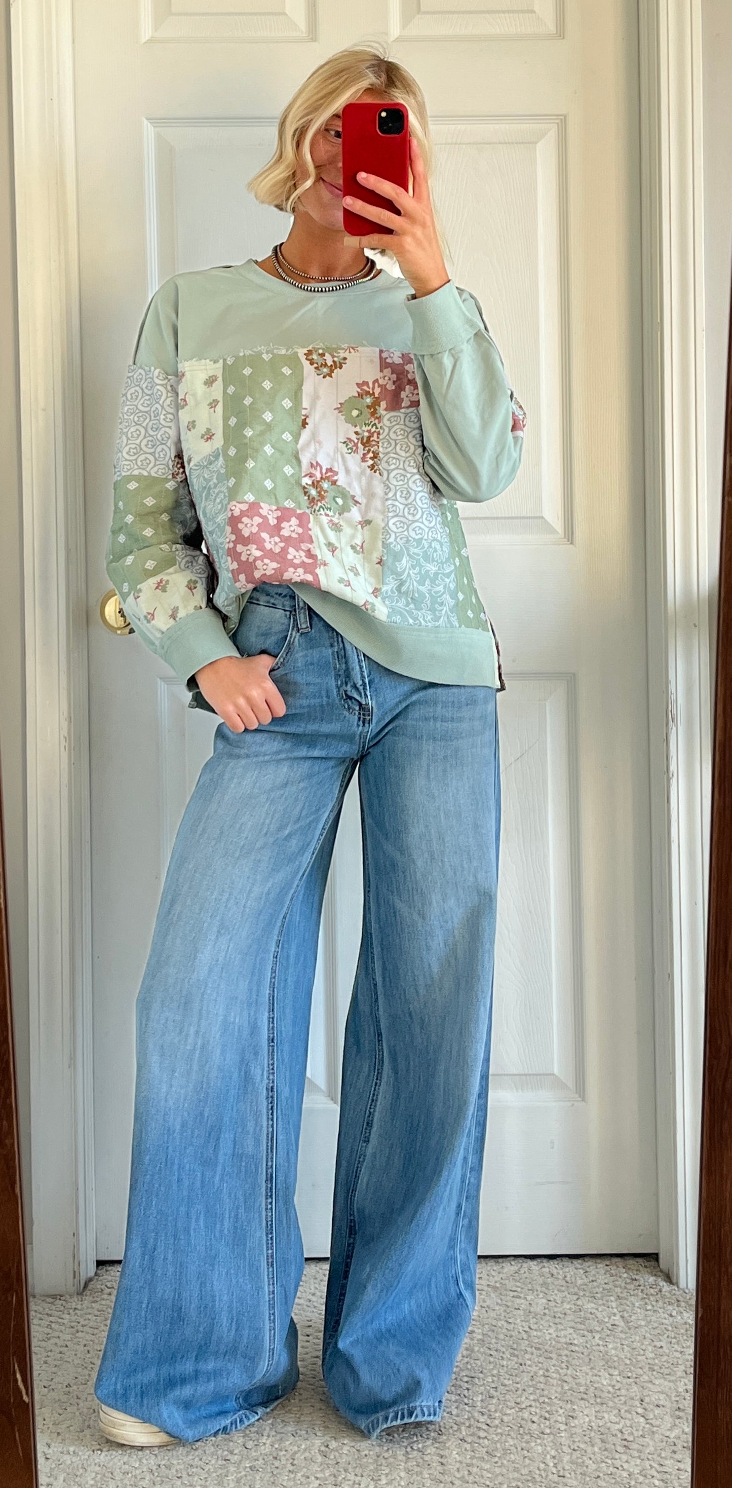 Green Patchwork Crewneck