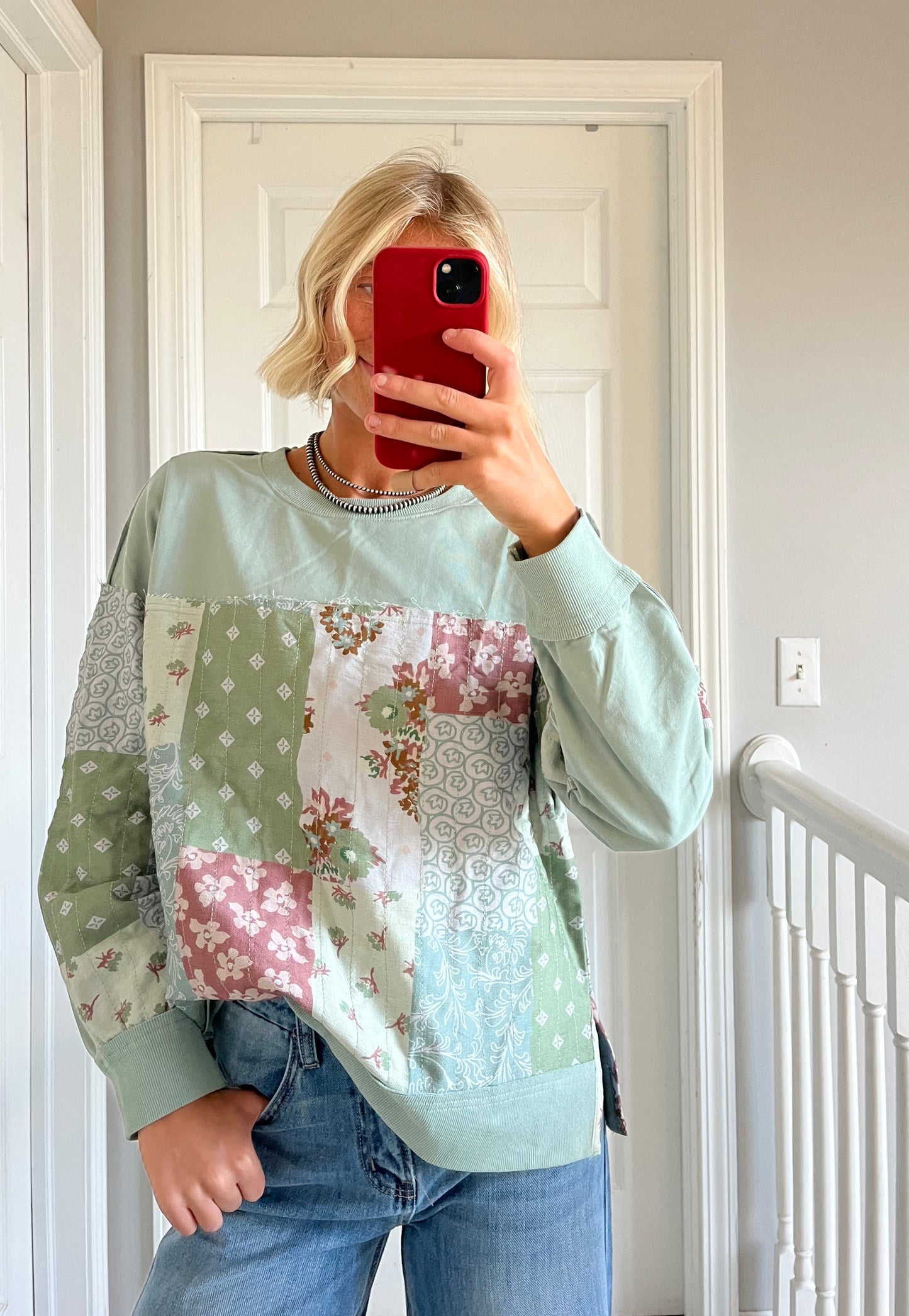 Green Patchwork Crewneck