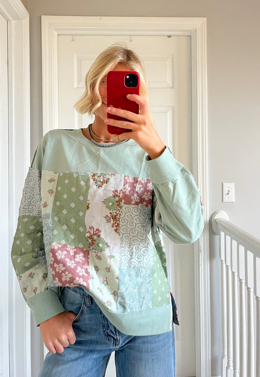 Green Patchwork Crewneck