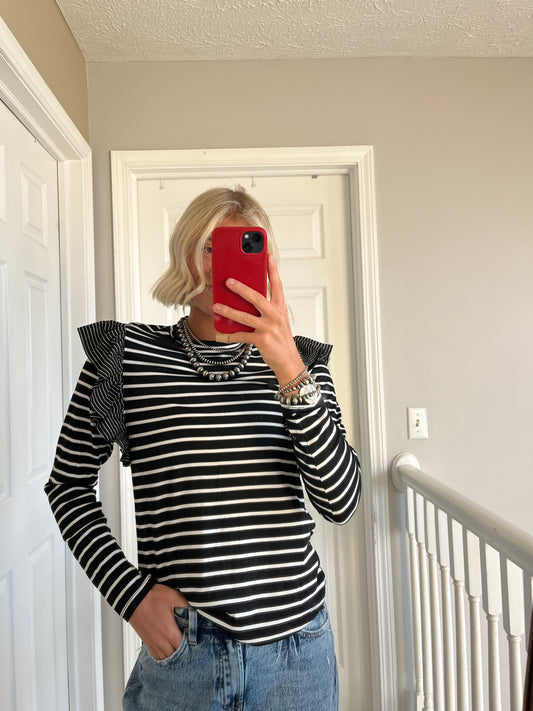 Striped Ruffle Shoulder Top